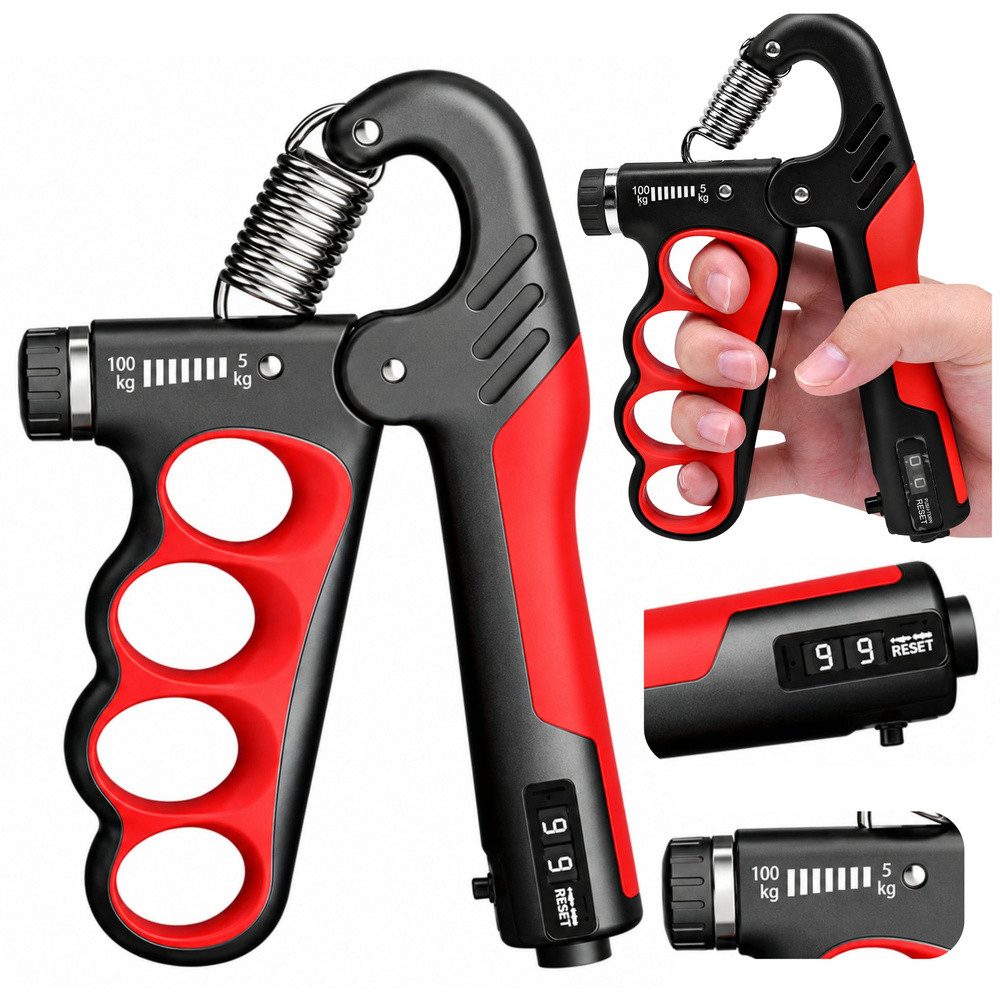 LEAN TOYS Handmuskeltrainer Unterarmtrainer Griffkrafttrainer Fingertrainer (Spar-Set, 1-St., 18 x 2,5 cm verstellbar), 5-100 kg verstellbar, Zählwerk, rutschfester Griff