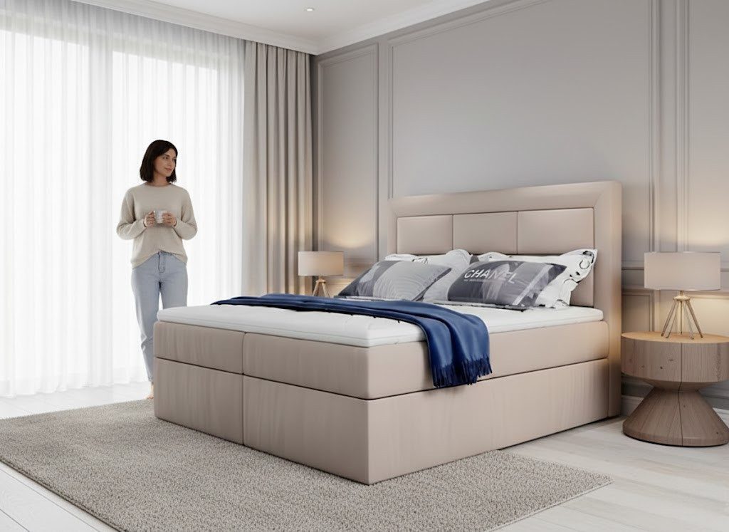 JVmoebel Boxspringbett Polsterbett Luxus Doppelbett Design 180x200 cm Sofort (1-St), Made in Europa