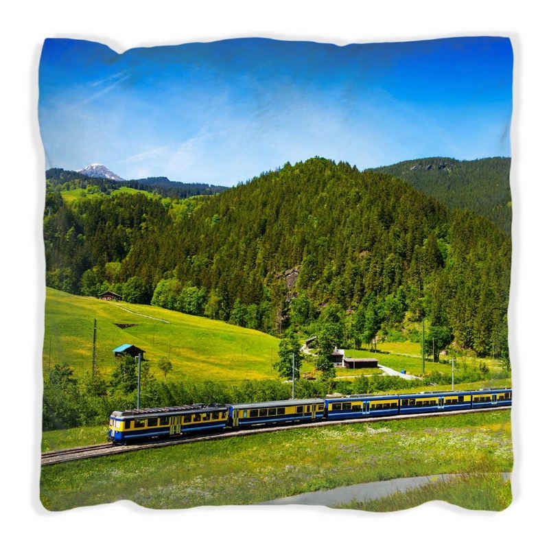 Wallario Dekokissen Eisenbahn in einer Sommerlandschaft in der Schweiz, handgenäht