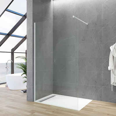 AQUABATOS Walk-in-Dusche Walk in Duschwand Duschabtrennung Duschtrennwand Dusche, 8 mm Einscheibensicherheitsglas mit Nano Beschichtung, weiß matt, mit Stabilisator, in 5 verschiedenen Breiten (80-120cm)