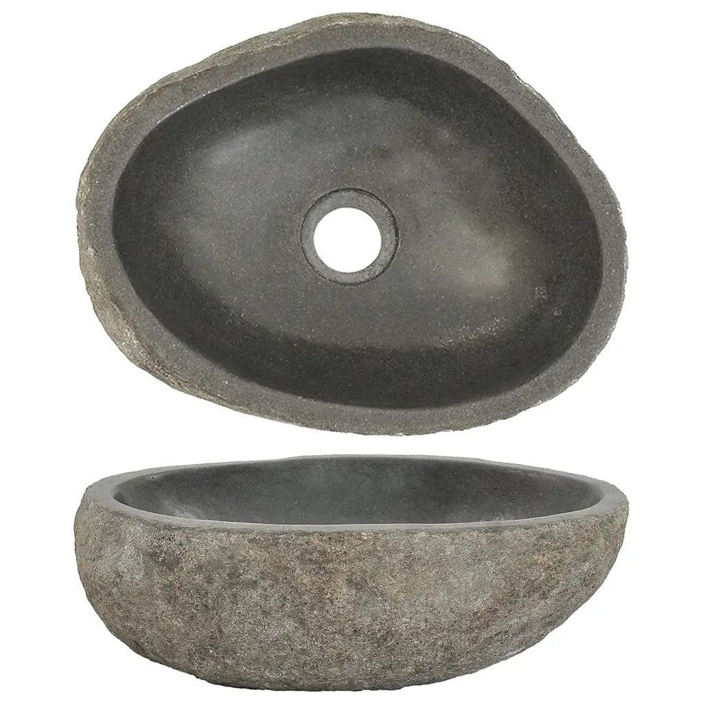 vidaXL Aufsatzwaschbecken vidaXL Waschbecken Flussstein Oval (29-38)x(24-31) cm