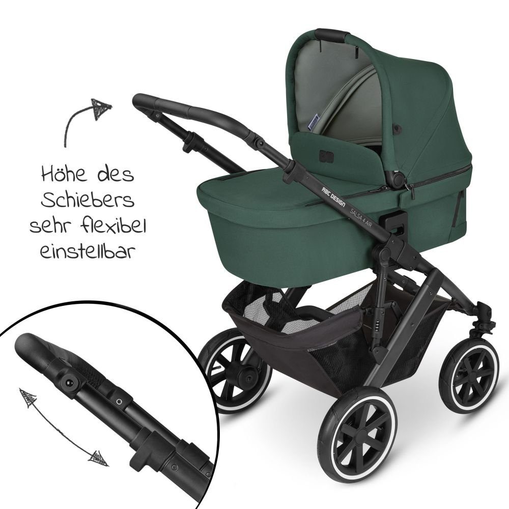 ABC Design Kombi-Kinderwagen Salsa Diamond Fußsack, Sportsitz, Edition Set - Wickeltasche Babywanne, - 4 Basil, 2in1 Air mit (5-tlg), Lufträdern