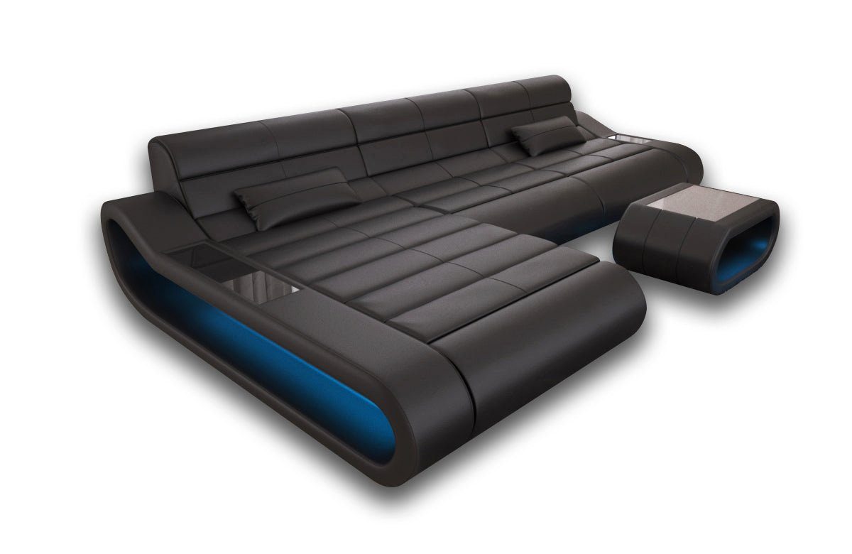 Ecksofa lang mit Ledersofa Ledercouch mit ergonomischer Sofa LED, Leder, Sofa Designersofa Couch, L Rückenlehne Form Dreams Concept