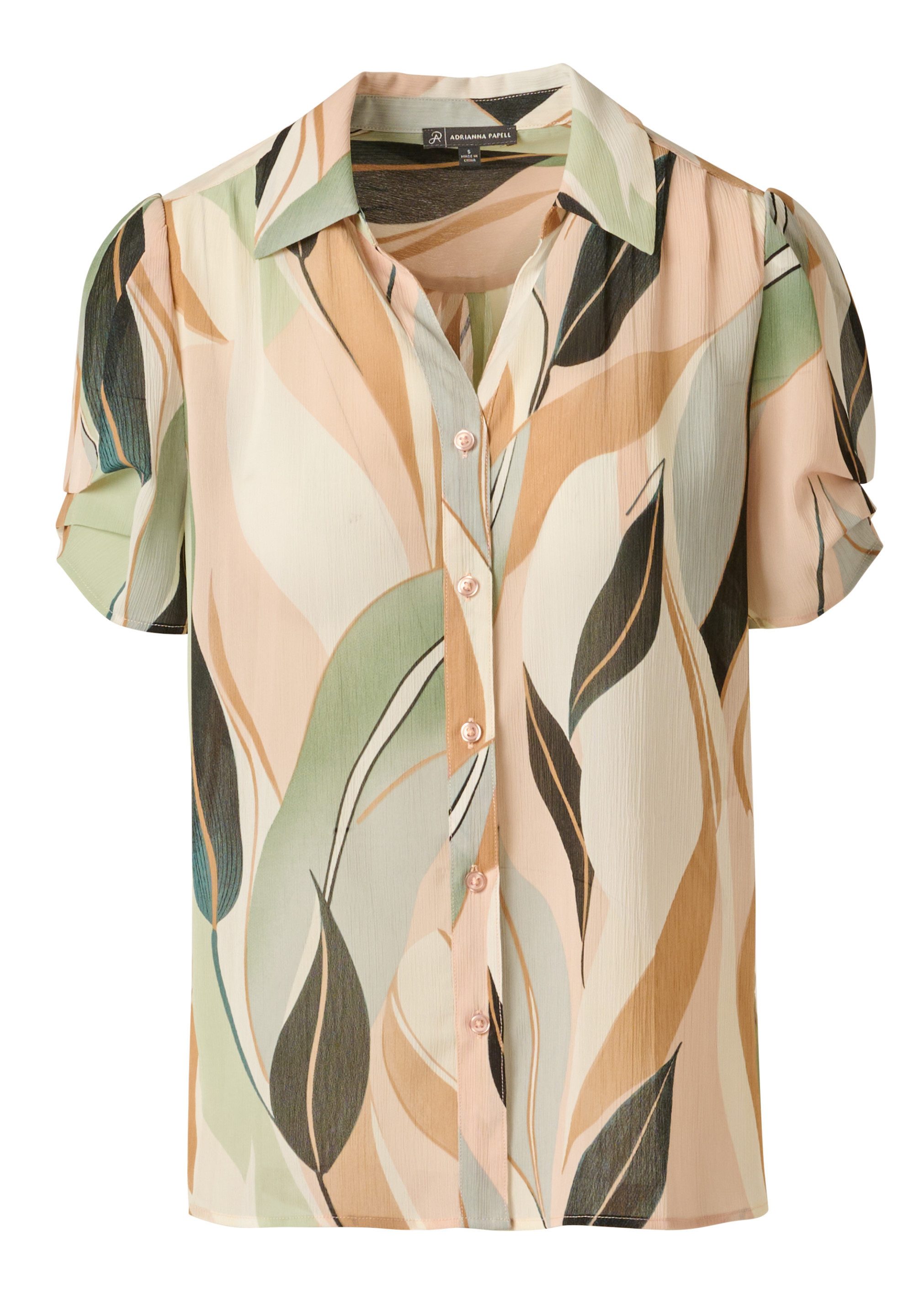 Adrianna Papell Kurzarmbluse Woven Button Front Shirt Klassisch geschnittene, lässige Bluse