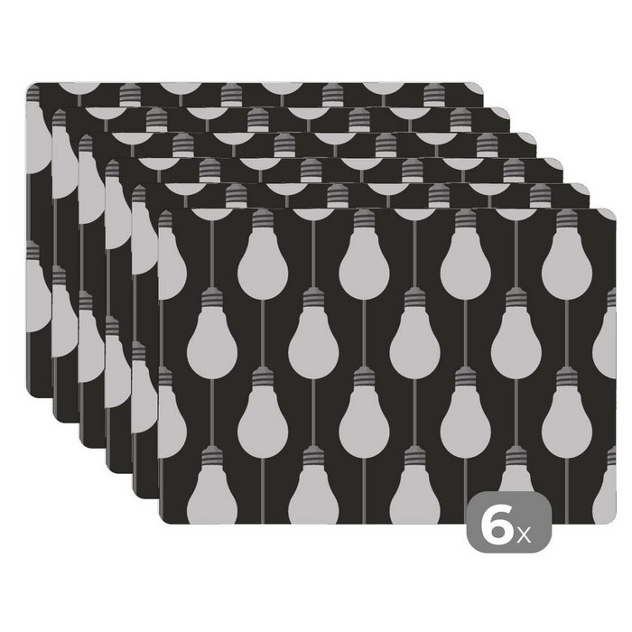 Platzset Glühlampen - Licht - Muster MuchoWow (6-St) Platzset Platzdecken Platzmatte Tischmatten Schmutzabweisend
