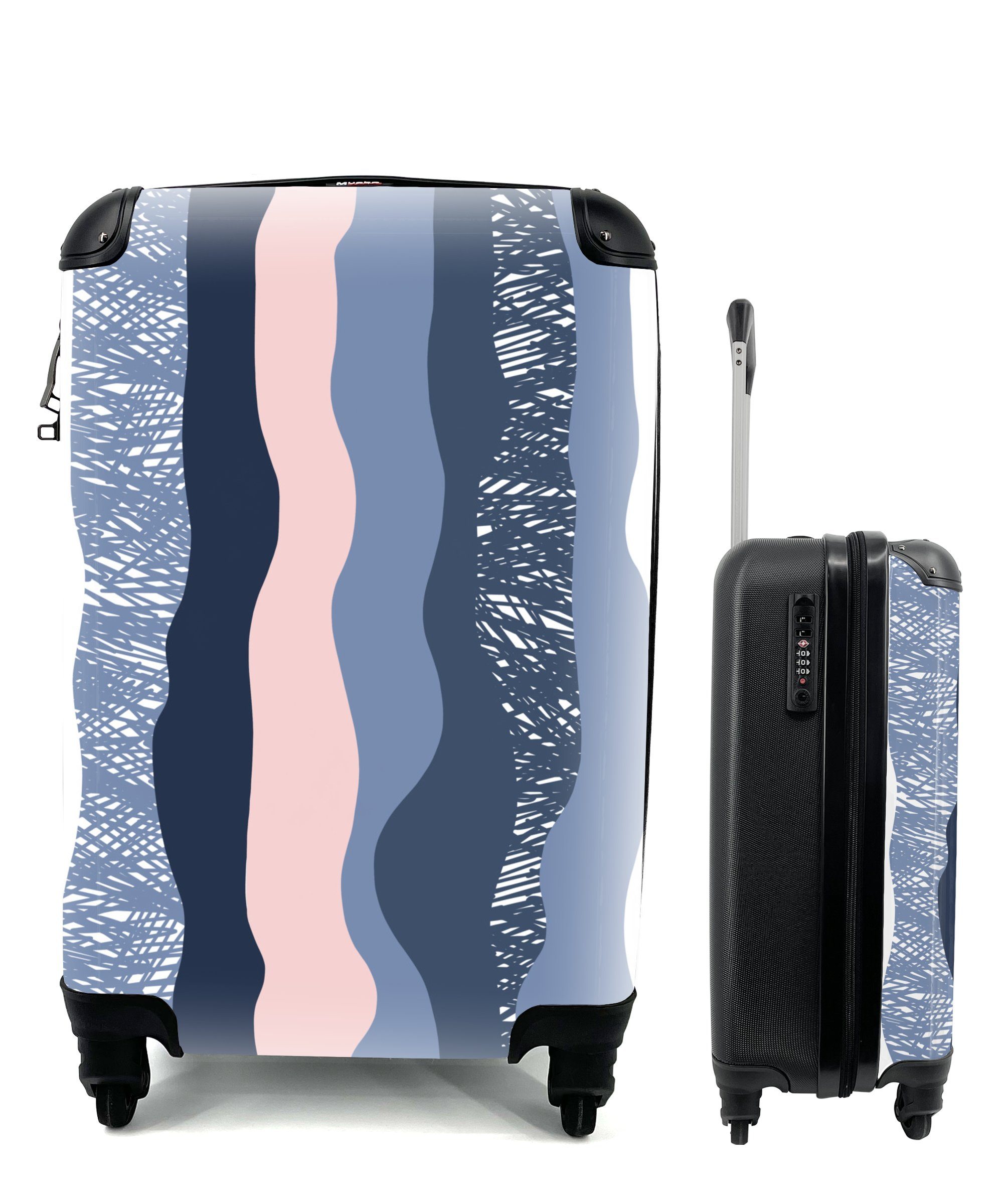 MuchoWow Handgepäckkoffer Design - Kinder - Streifen, 4 Rollen, Reisetasche mit rollen, Handgepäck für Ferien, Trolley, Reisekoffer