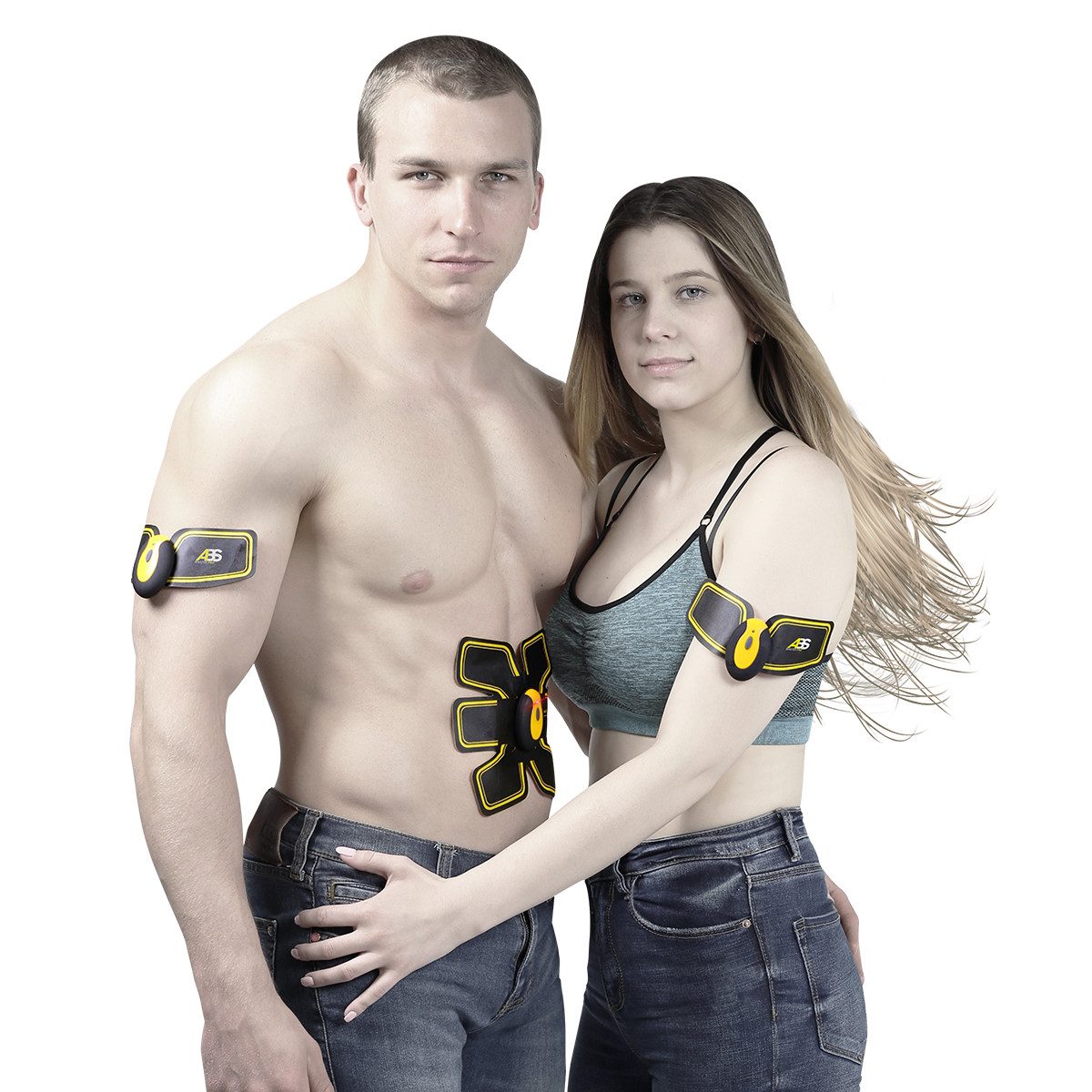 HMS TENS-EMS-Gerät Bauchtrainer EMS Trainingsgerät Reizstrom Fitnessgerät, 1 x großes Pad, 2 x kleines Pad, 4 x Schmetterlinge