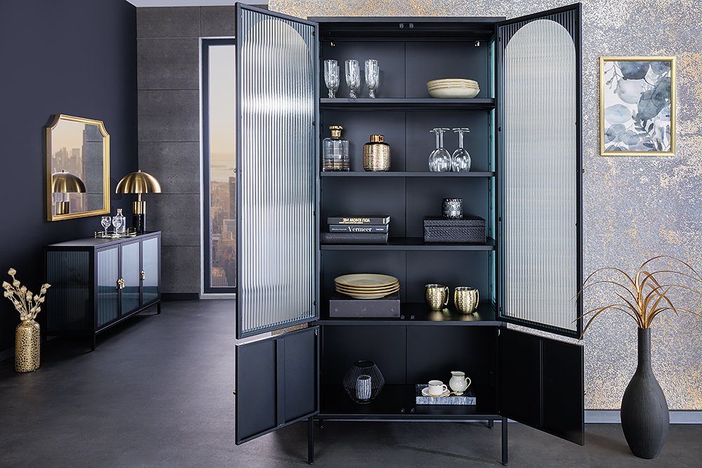 · · schwarz Design (Einzelartikel, Wohnzimmer 1-St) 180cm riess-ambiente Vitrine · Küche PARIS Modern Stauraum / Glas · Metall gold ·