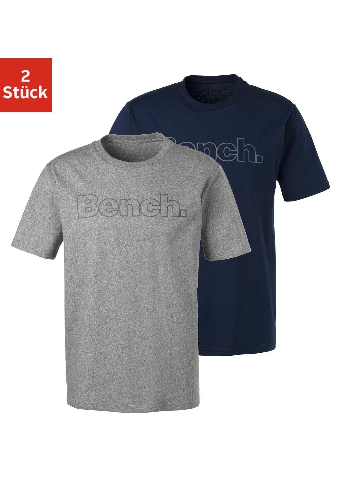 mit grau-meliert, Print Bench. Loungewear (2-tlg) vorn T-Shirt Bench. navy