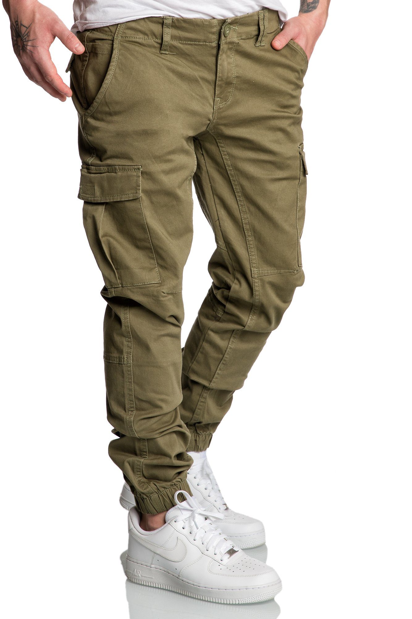 Amaci&Sons Chinohose RIALTO Cargo Jeans Hose Chino Cargo Jogger-Chino Olive Jogger Herren