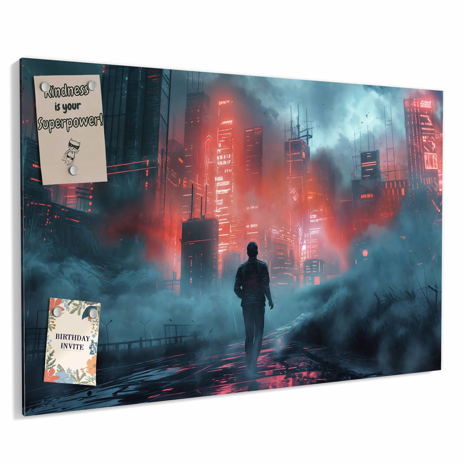 Primedeco Magnettafel Metall Magnettafel Whiteboard "Neonstadt"  beschreibbar & magnetisch, (Inklusive Stift, Magnete und Montagematerial, 1-tlg., 9 verschiedene Größen), Magnetisch und Beschreibbar