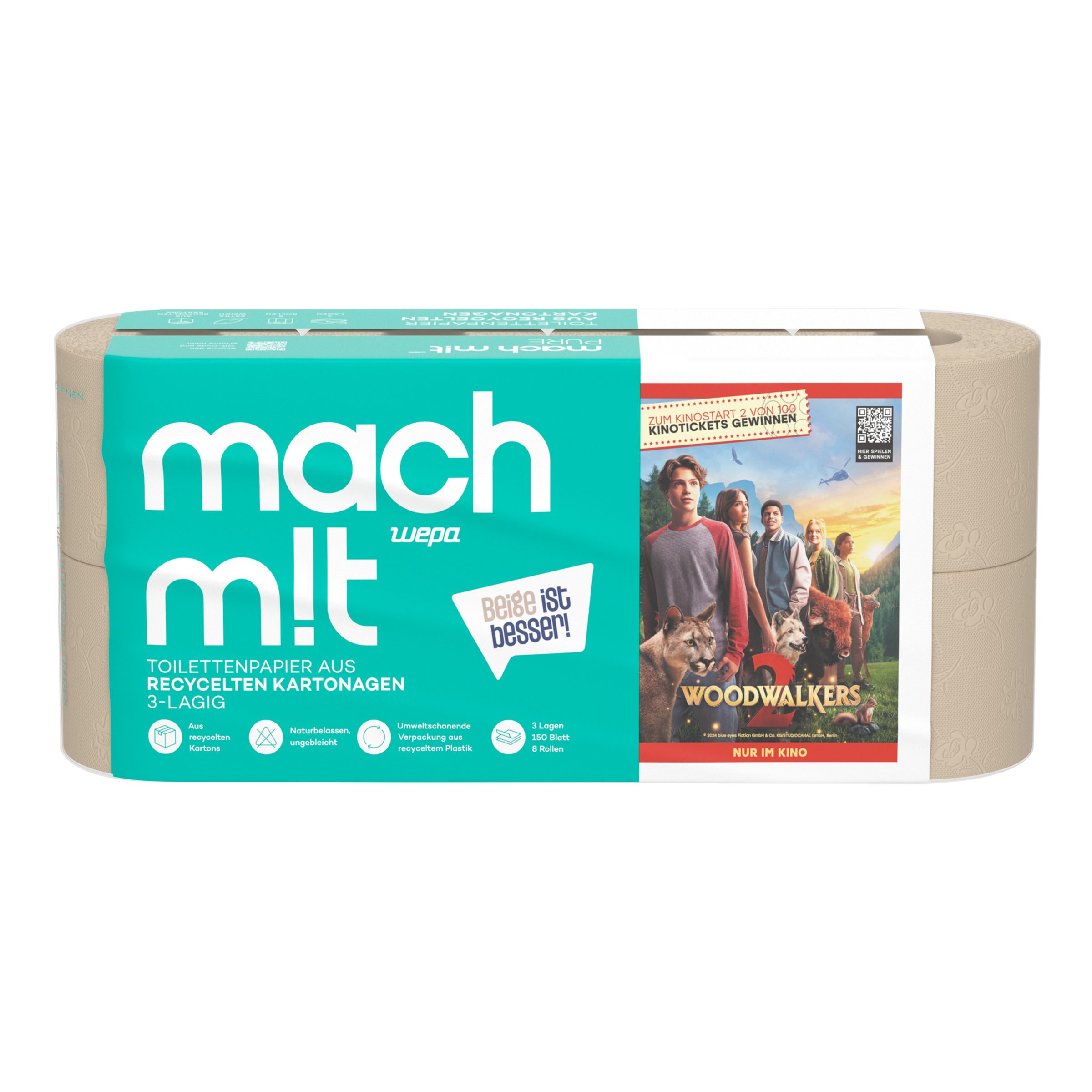 mach m!t Toilettenpapier Woodwalker Edition - 3-lagig - extra weich & frei von Bleichmitteln (8-St)