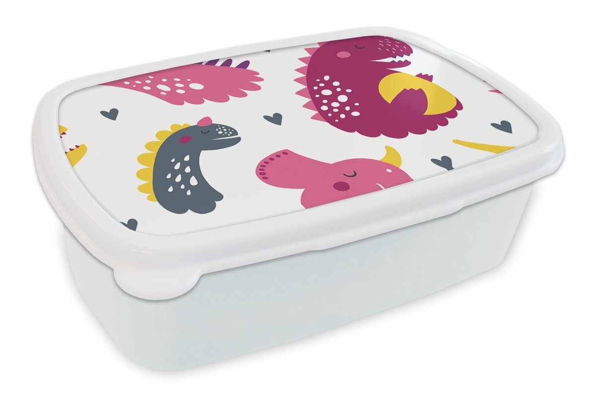 MuchoWow Lunchbox für und Kind weiß und Rosa für Muster - Erwachsene, - (2-tlg), Brotdose, Kunststoff, Mädchen Kinder Brotbox Dino Mädchen, - Jungs 