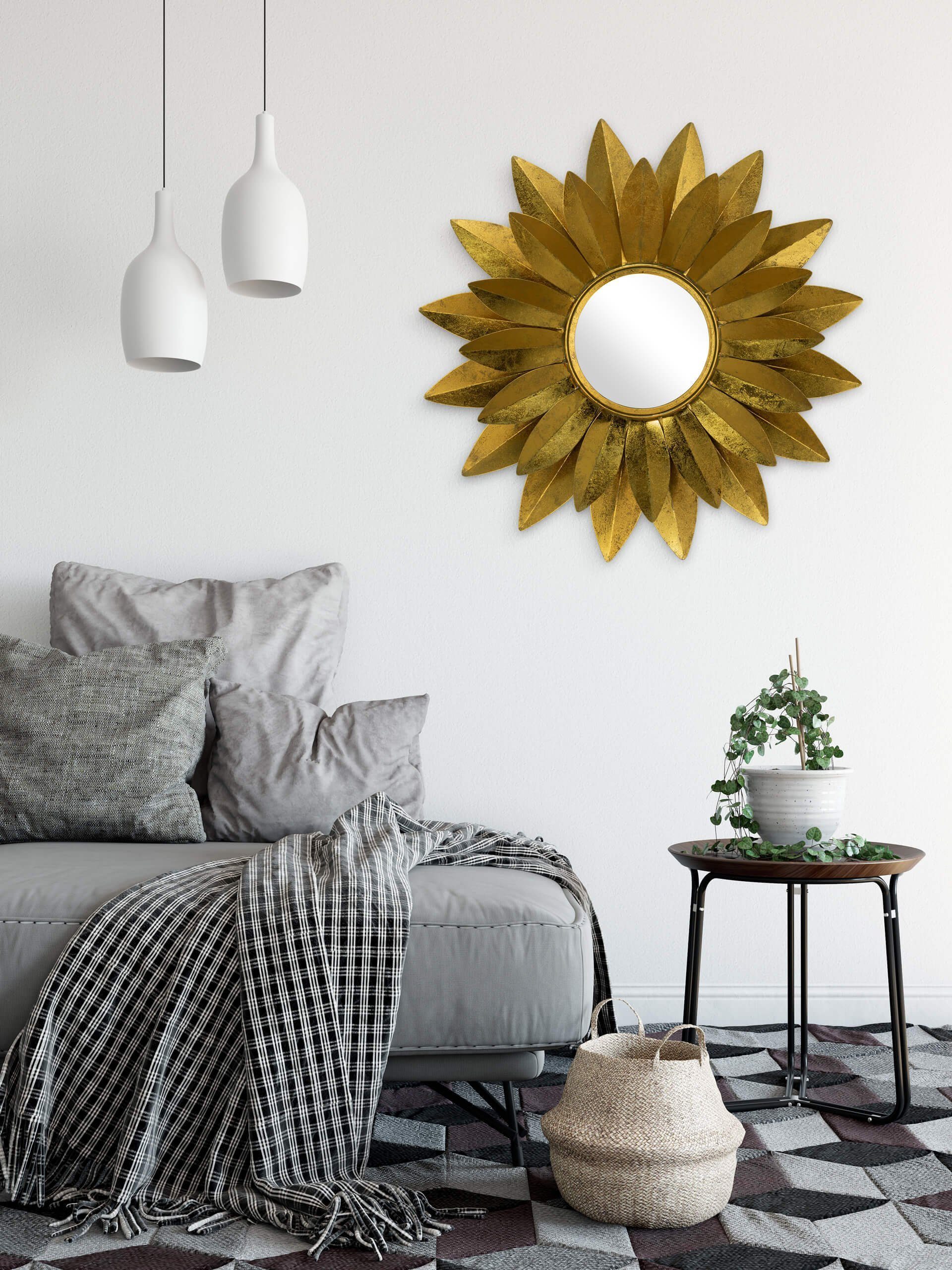 Metall KUNSTLOFT Deko-Spiegel Wandspiegel Sonnenblumenring handgefertigter aus cm, 90x90x7