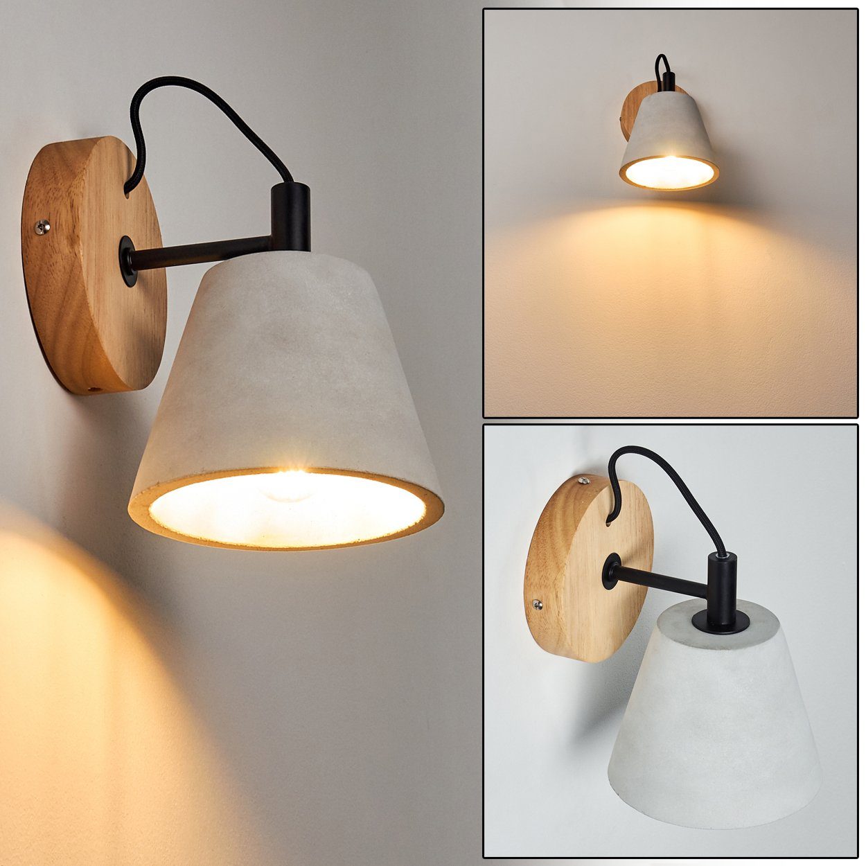 hofstein Wandleuchte »Thuras« Wandlampe aus Holz/Beton/Metall in Braun/Taupe/Schwarz, ohne Leuchtmittel, 1xE14, Wandspot im Retro/Vintage-Design