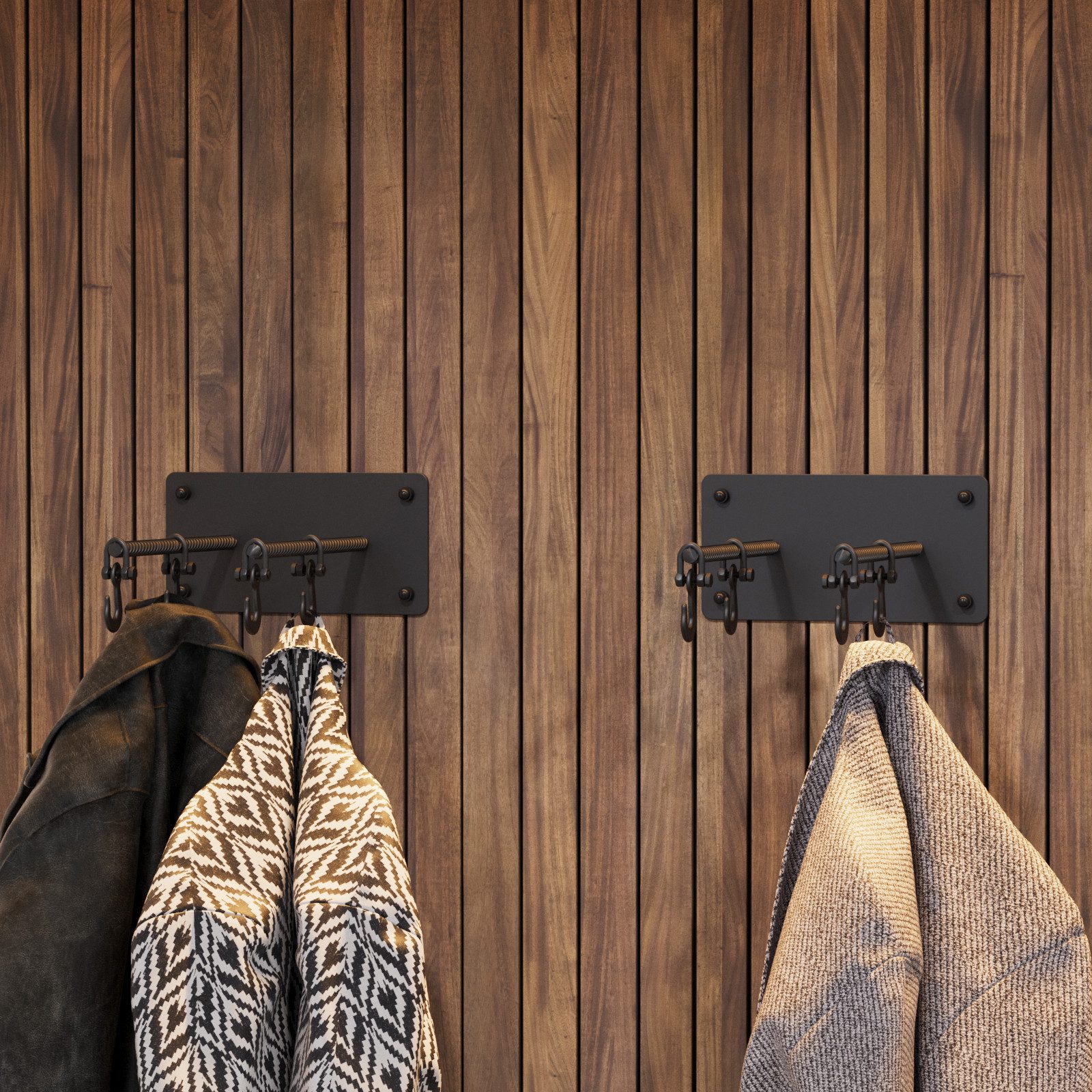 QLS Kleiderhaken Doppelt Lang, Flur, Loft, Schlafzimmer, Badezimmer, Restaurant, Bar, Büro, Garage, Werkstatt, Metall Wandhaken Industial Garderobenhaken Retro 4 Haken 20cm