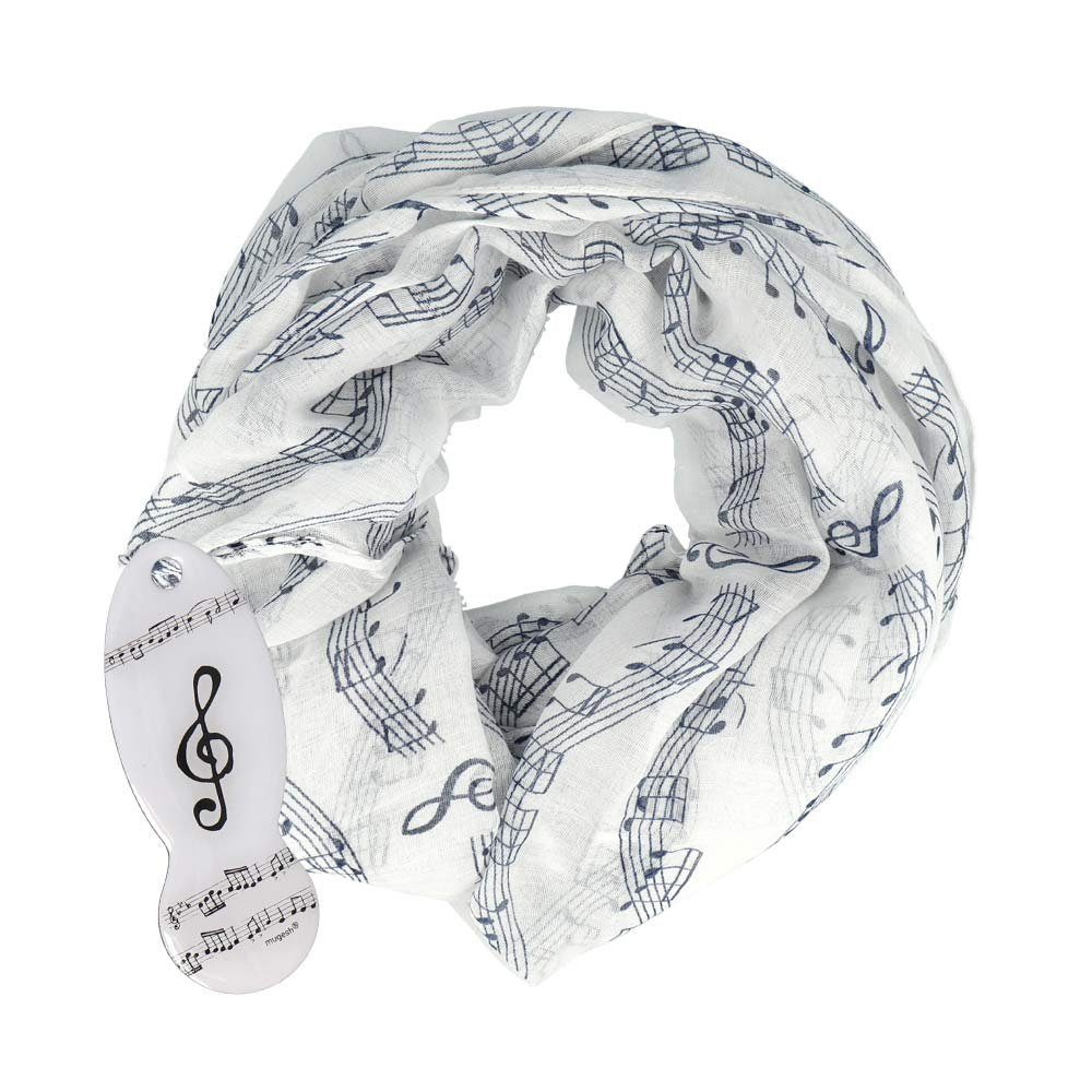 Geschenkset weiß-blau Schal für Musikerin und mugesh Musiker Notenzeilen, Musikerinnen