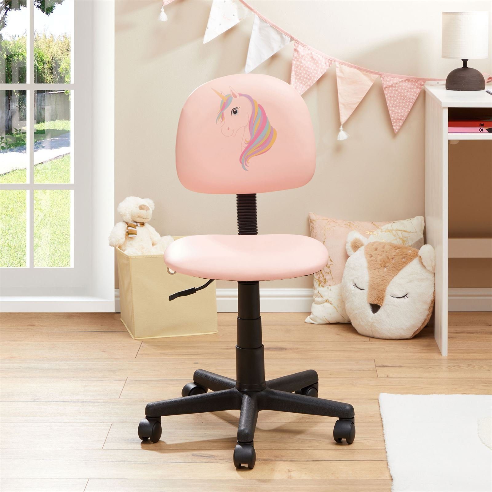 mit höhenverstellbar rosa UNICORN, Bezug Kunstleder Drehstuhl Kinder CARO-Möbel Drehstuhl Kinderdrehstuhl