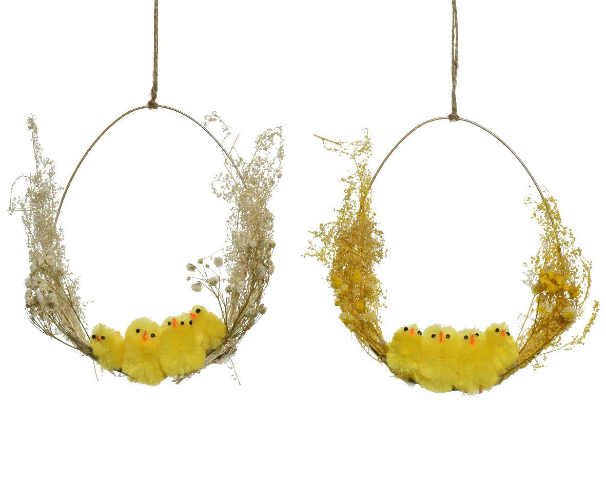 Decoris season decorations Hängedekoration, Ostereier zum Aufhängen Trockenblumen Kranz 16cm gelb 1 Stück sort.