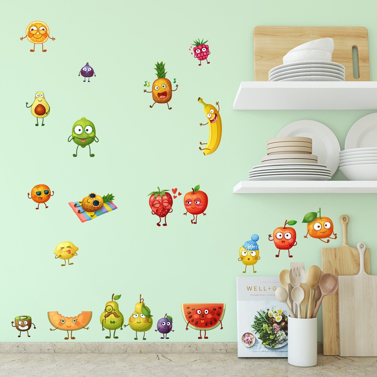 Sunnywall Wandtattoo Comic Fruits Wandsticker für Küche od. Kinderzimmer