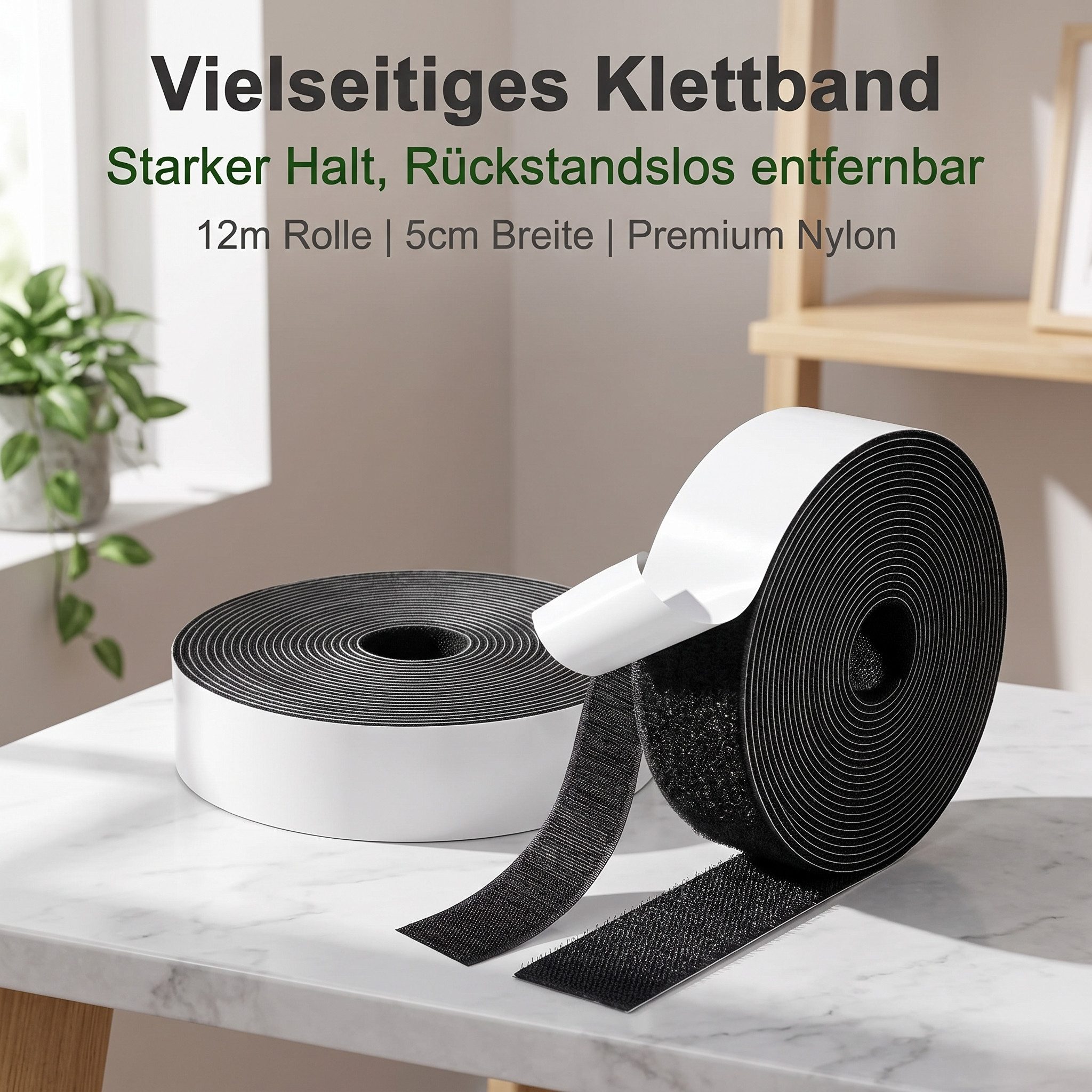 SURFOU Klettband Klettband selbstklebend extra stark 12m x 50mm Haushalt Büro
