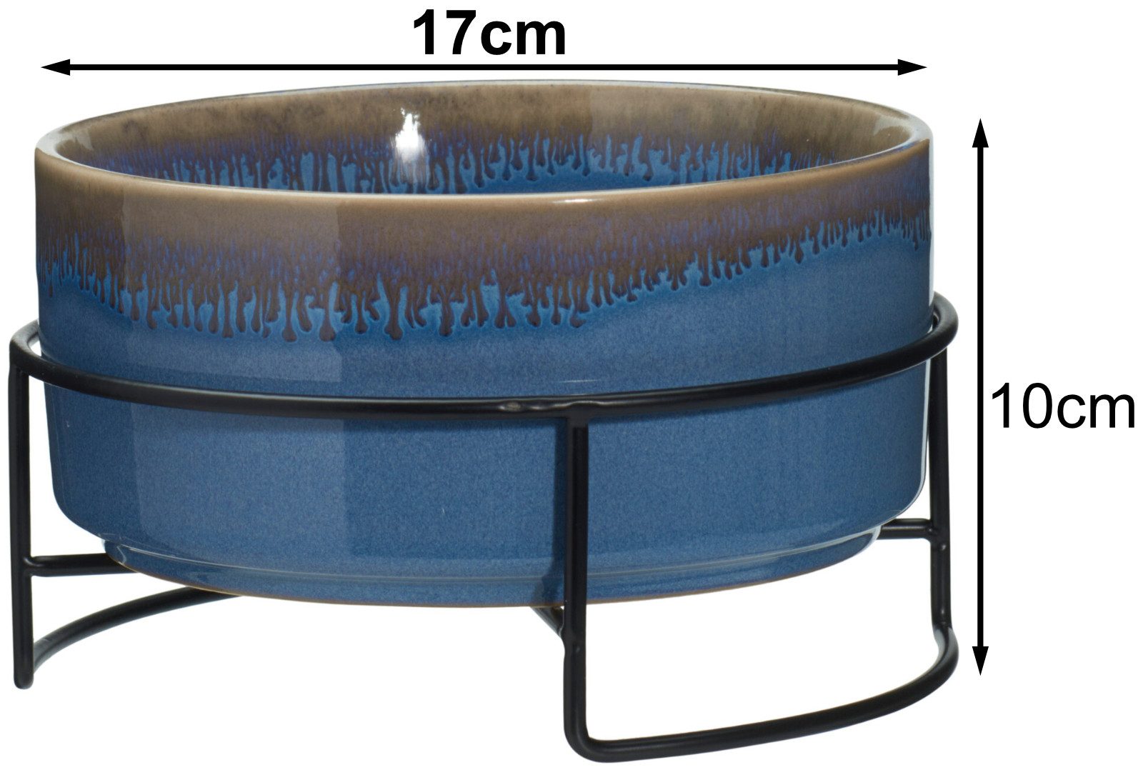 Koopman Futternapf Hundenapf Katzennapf Fressnapf 17x10cm Keramik 2er Set, Keramik, Dunkelblau, Keramik, 1 Liter je Napf, Metall, Standsicher