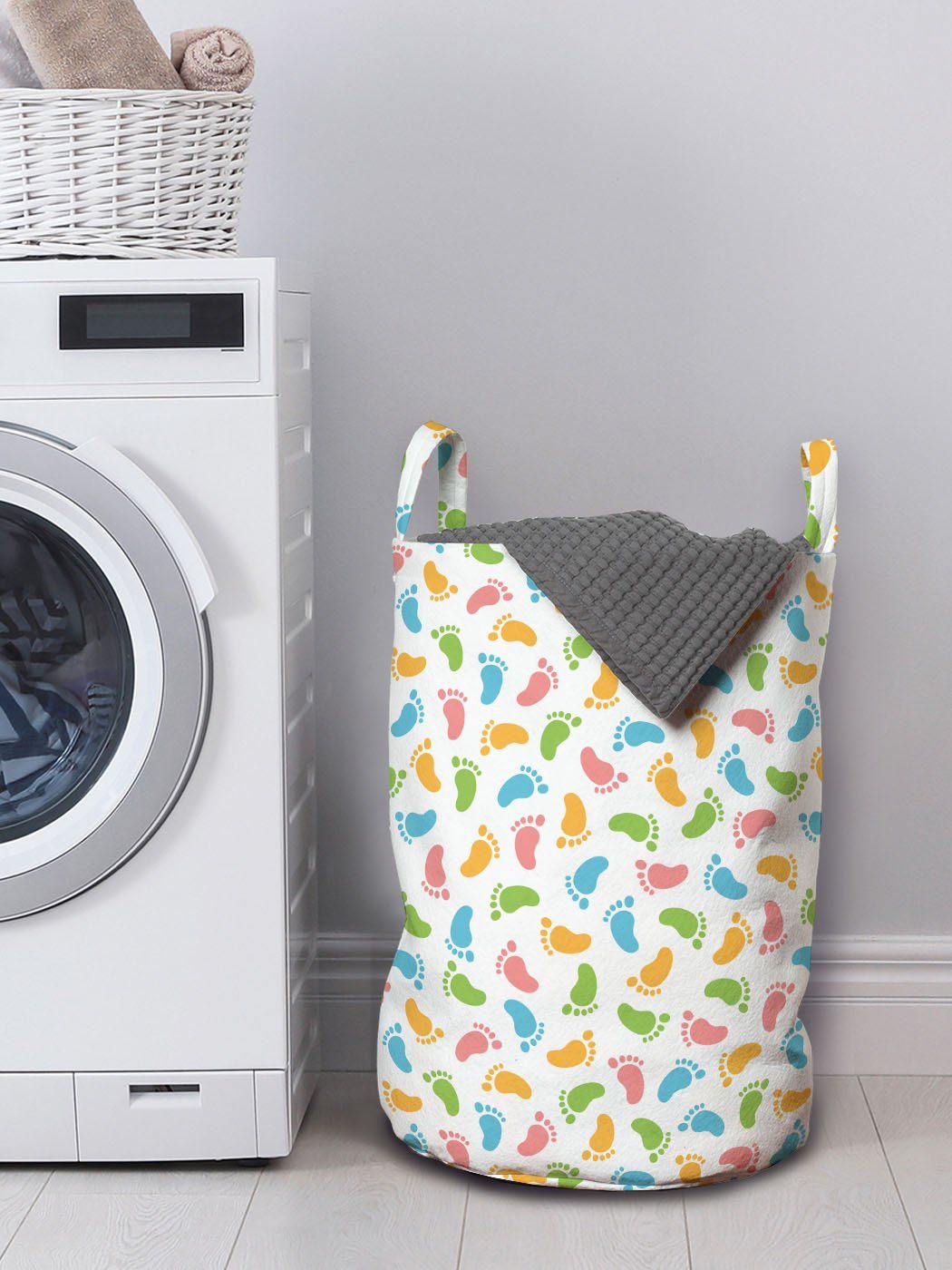 Wäschekorb Footprint-Muster-Party mit Griffen Abakuhaus Babydusche Waschsalons, für Wäschesäckchen Kordelzugverschluss