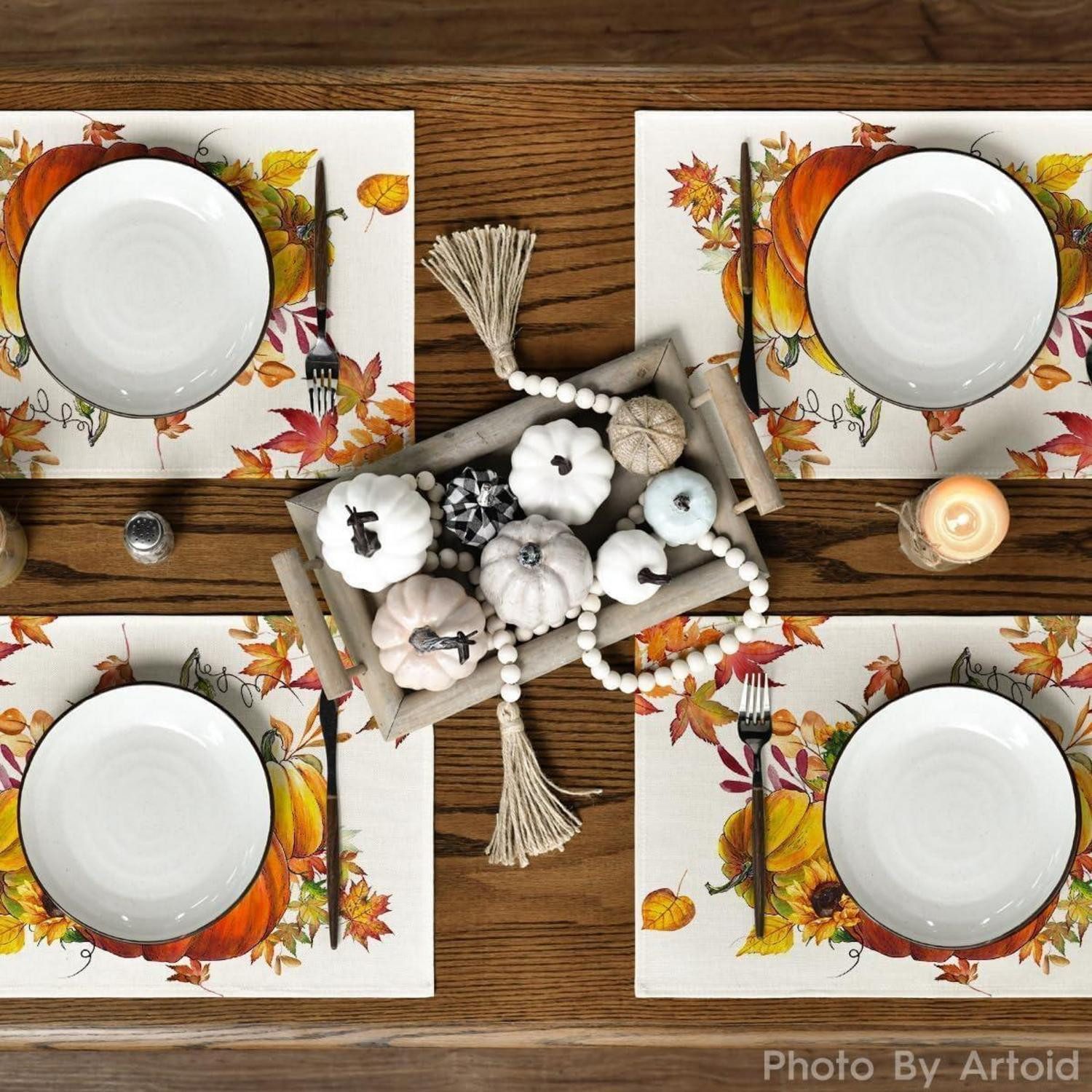 LuxusKollektion Platzset Herbst Platzsets Kürbisse Ahornblätter Sonnenblumen 6er Set 30x45cm