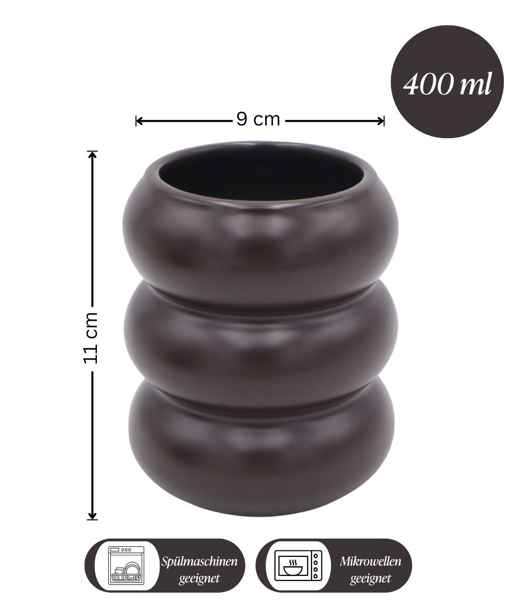 Zoha Tasse Wave Kaffeetassen Set 400 ml - handgefertigte Teetassen Wellendesign, 2-tlg., Keramik, Ideal für Tee, Kaffee & andere Heißgetränke