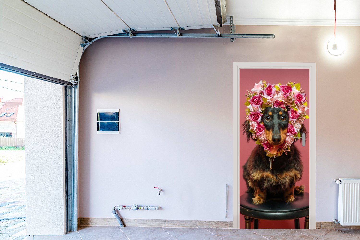 MuchoWow Türtapete Tier - Blumen Hund, Tür, Matt, 75x205 cm Türaufkleber, - St), für (1 Fototapete bedruckt