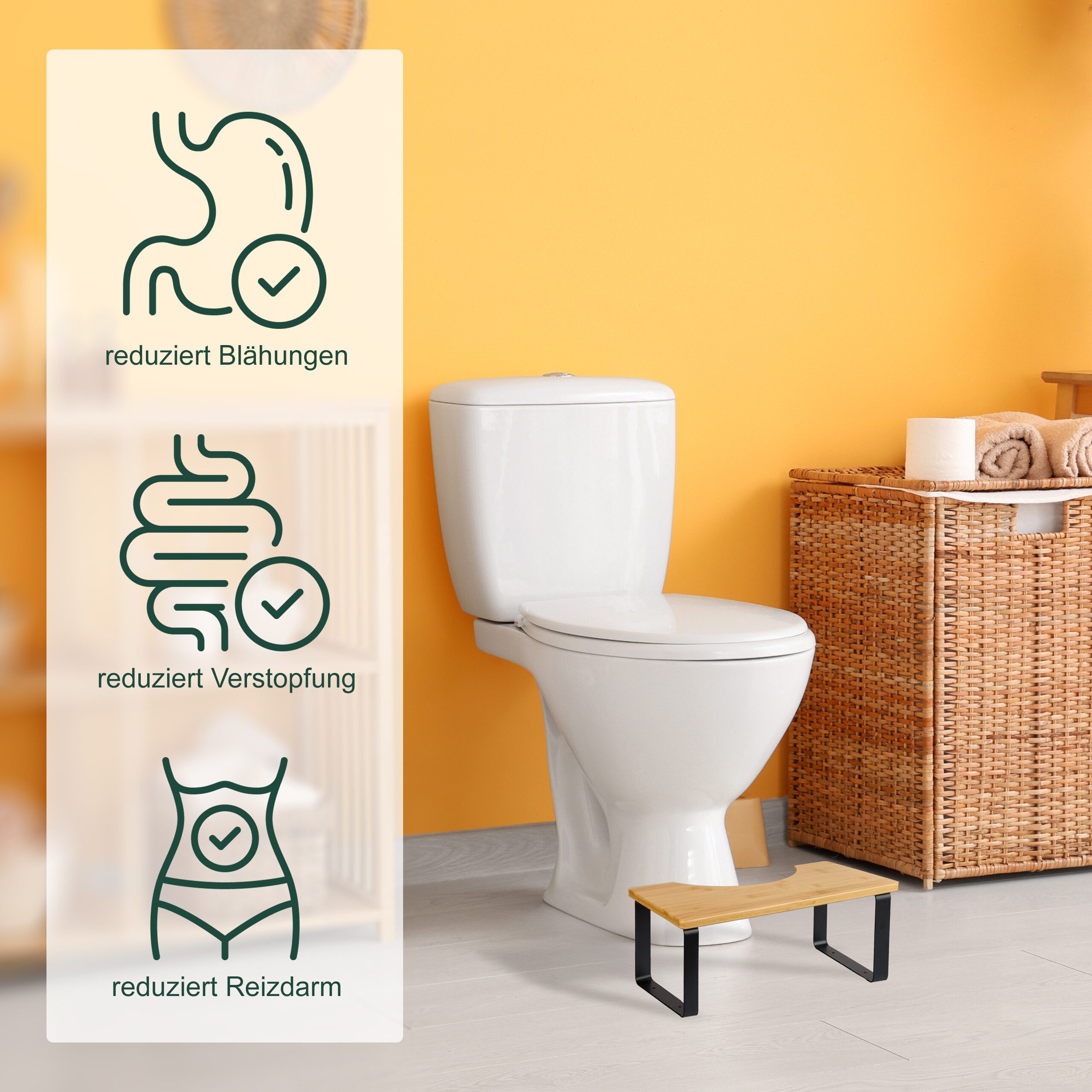 relaxdays Badhocker Toilettenhocker Bambus & Metall (1 St) – Bild 3 von 5