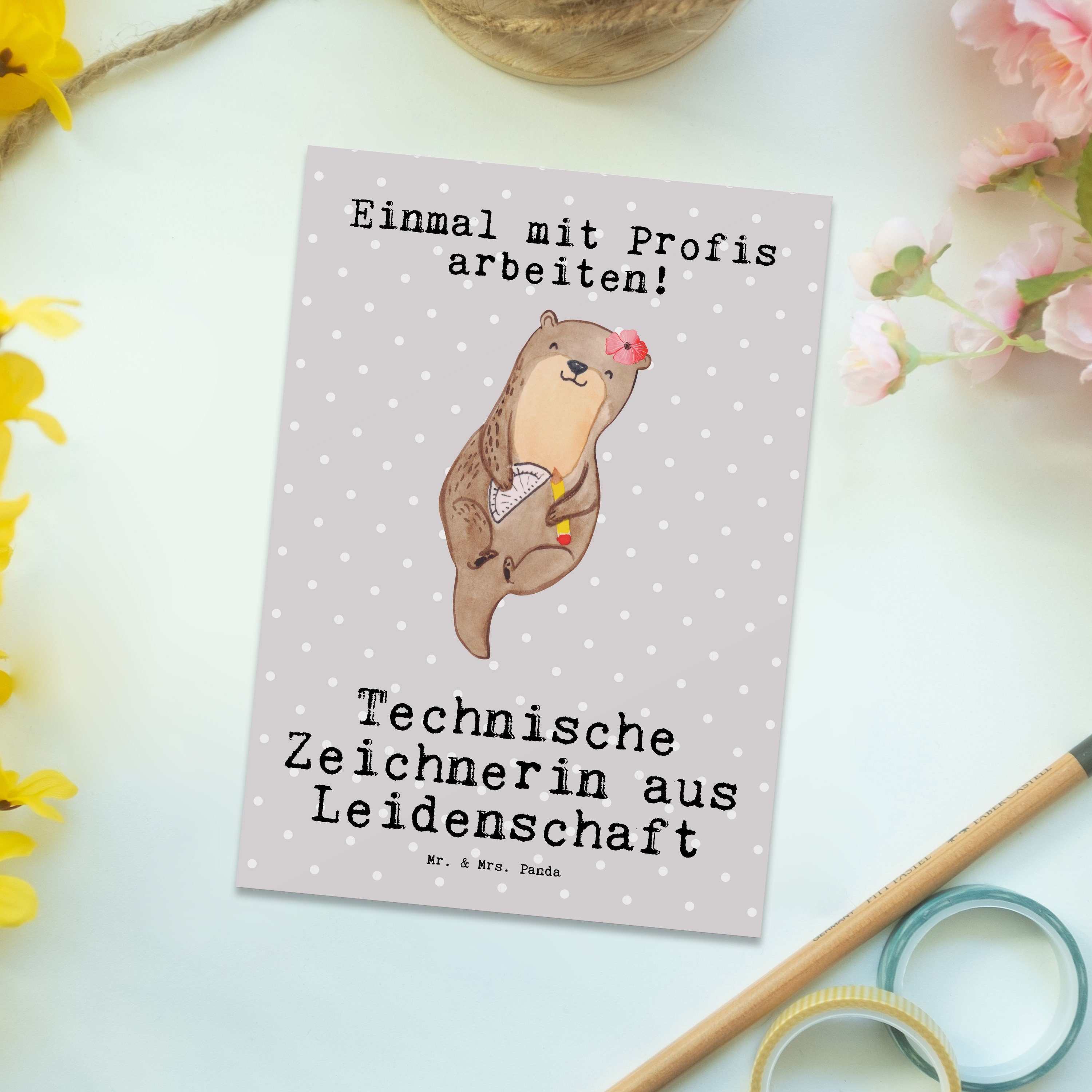 - Grau Mrs. Technische Zeichnerin - & Mr. Leidenschaft Geschenk, aus Panda Geb Postkarte Pastell