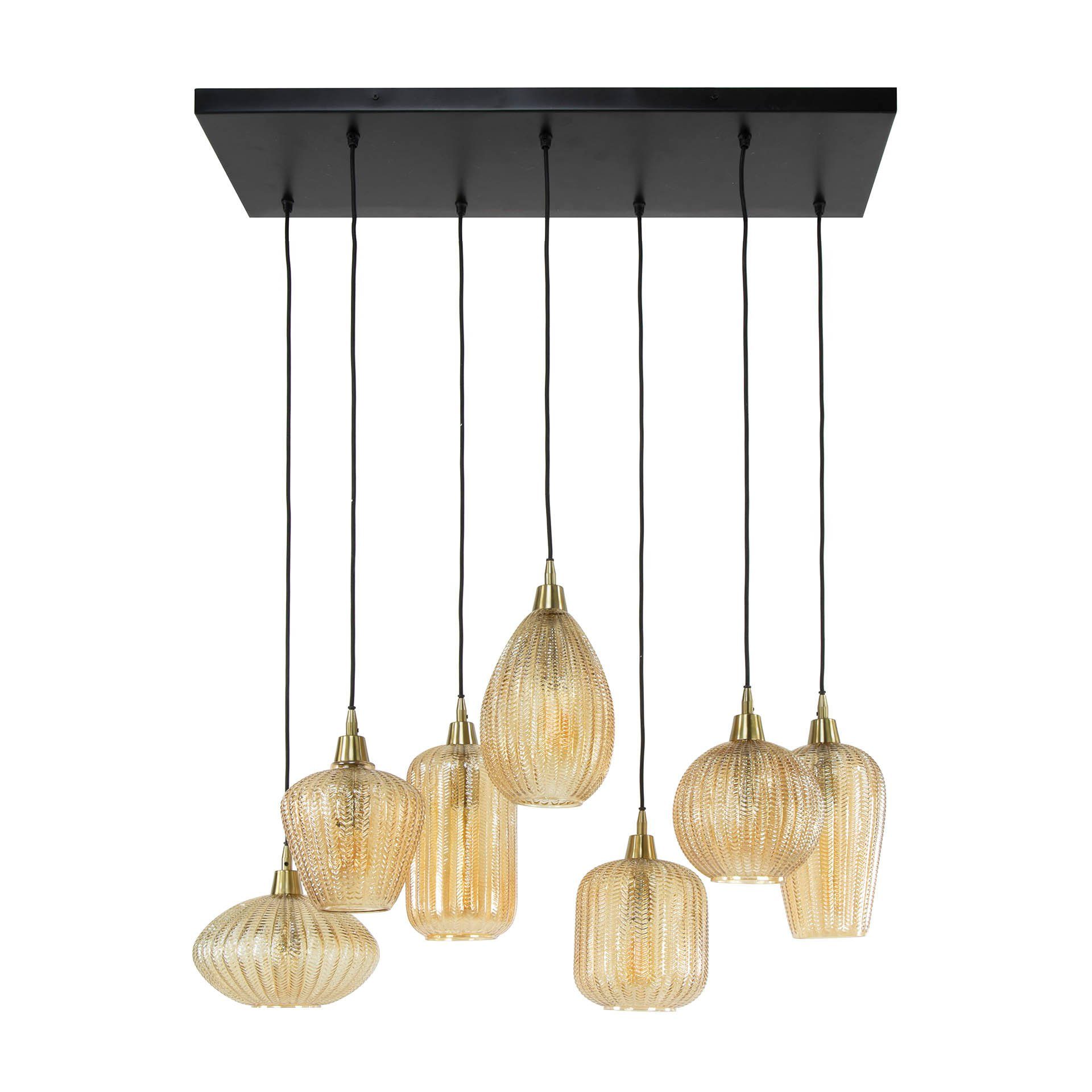 leven! Annekathrin Storkebaum Hängeleuchte Pendelleuchte 7-flammig Bernsteinglas Esstischlampe 95 cm, ohne Leuchtmittel, 7-flammig, höhenverstellbare Pendel, Schirme aus Bernsteinglas