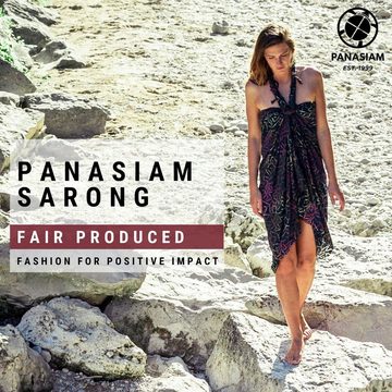 PANASIAM Pareo Sarong Wachsbatik schwarz-weiß aus hochwertiger Viskose Strandtuch, Strandkleid Bikini Cover-up Tuch für den Strand Schultertuch Halstuch