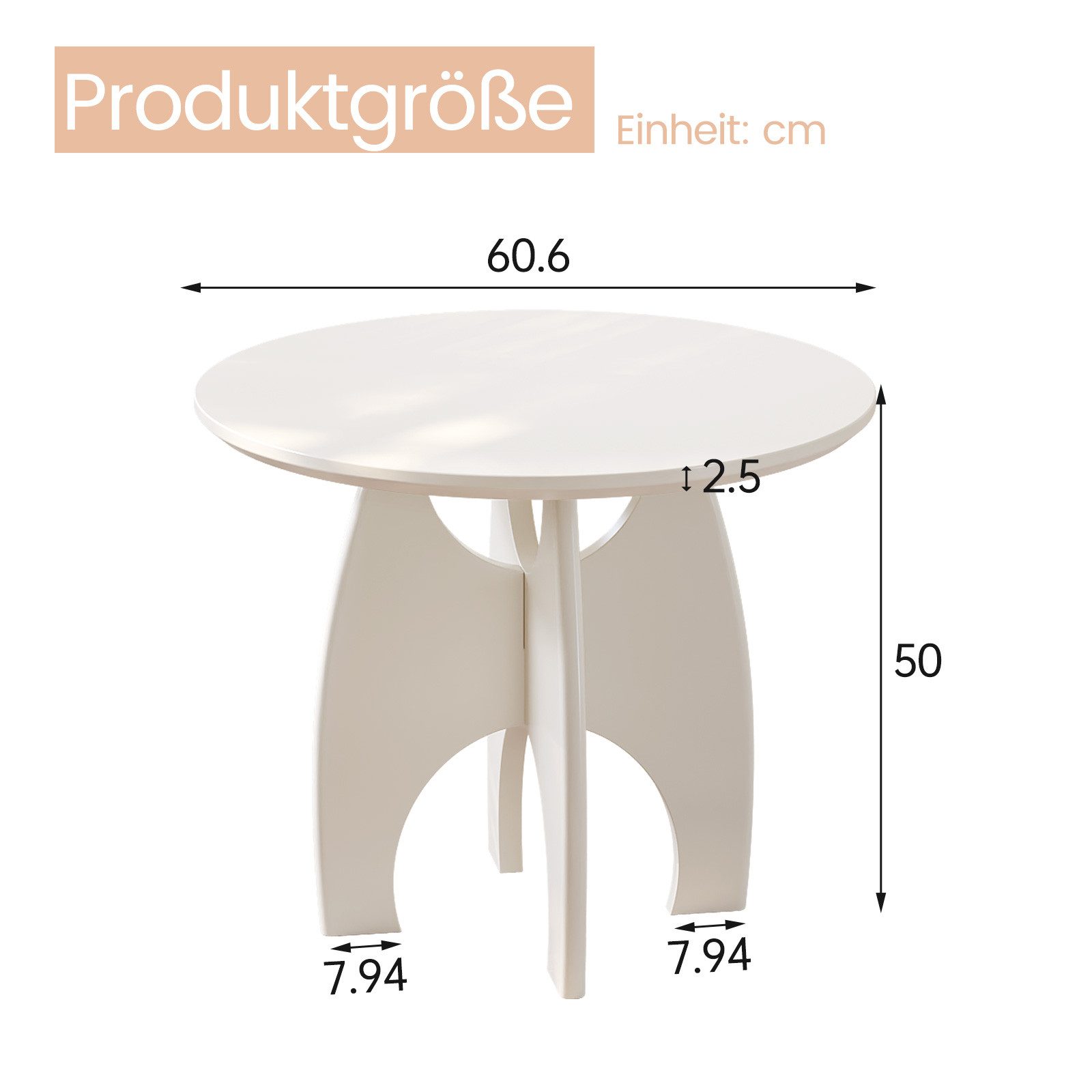Guyii Beistelltisch Eleganter Cremeweiß – Sofa, Kaffee- & Deko-Tisch (1-St)