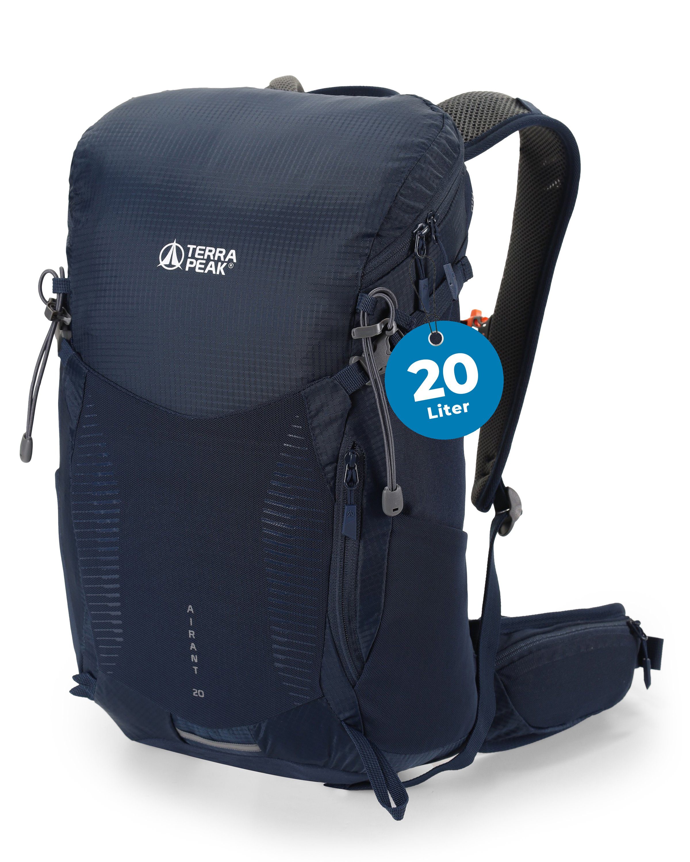 Terra Peak Wanderrucksack Airant 20, Rucksack klein mit belüftetem Netzrücken 20 Liter Navyblau