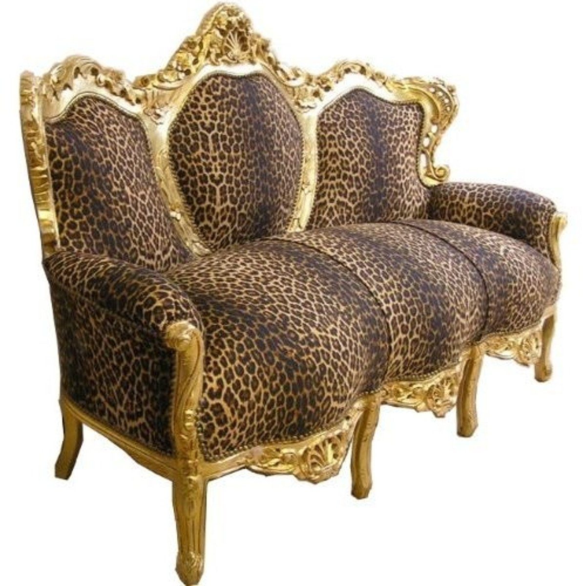 Couch Tiger Leo Sofa - Stil Padrino Barock Antik Möbel Leopard/Gold Sofa Casa Barock