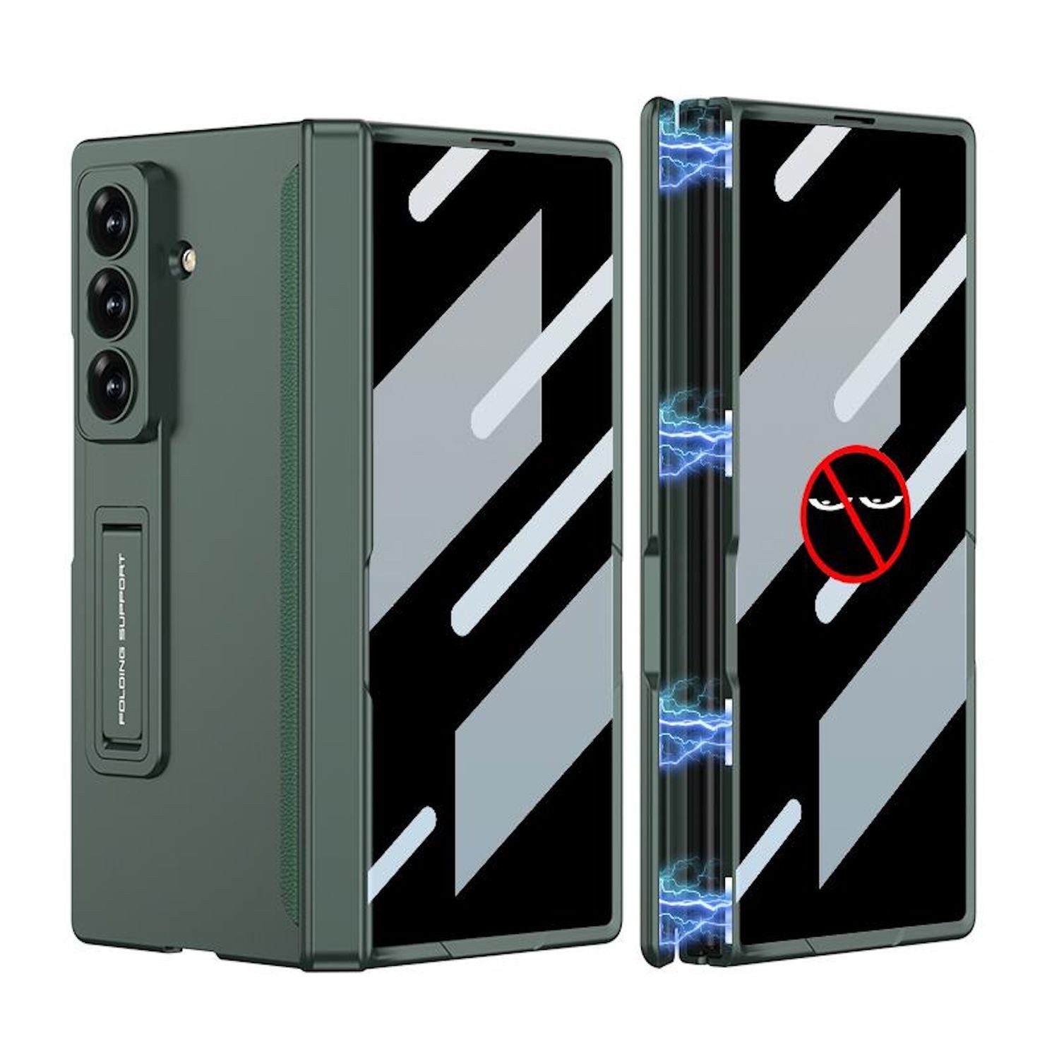 Wigento Handyhülle Für Samsung Galaxy Z Fold7 5G Integrierte Privacy Film Hülle D- Grün, Privacy Hülle mit Magnetverschluss und Klappständer