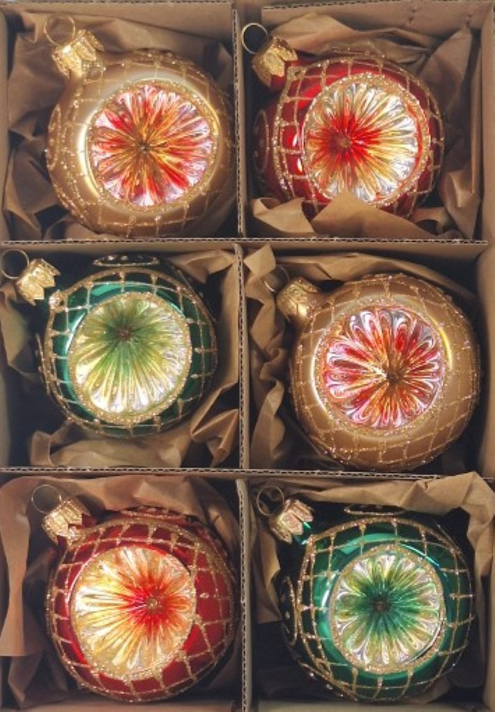 Christbaumschmuck Reflexkugeln rot, gold, grün, mit Dekor, 3 wunderschöne Varianten