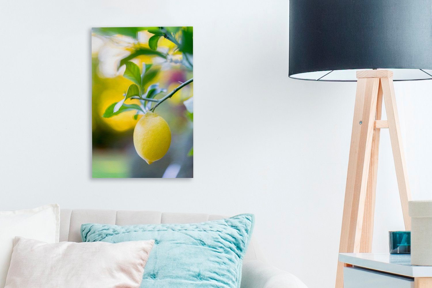 Zackenaufhänger, Gemälde, bespannt Leinwandbild Zitrone Hintergrund, 20x30 (1 hängt OneMillionCanvasses® bunter Leinwandbild inkl. St), cm fertig als