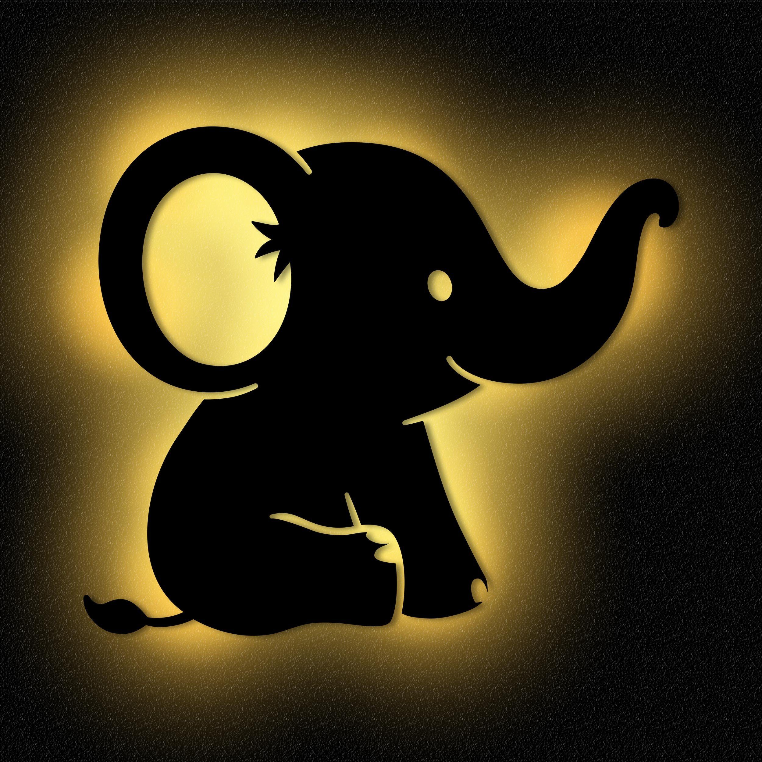 Namofactur LED Dekolicht Elefant mit Zugschalter/Stern, Kinderzimmer Motiv Wanddekoobjekt Leuchte Kleinkinder, Ohne Elefanten batteriebetrieben integriert, fest Schlaflicht - LED für Baby Warmweiß, Schwarz