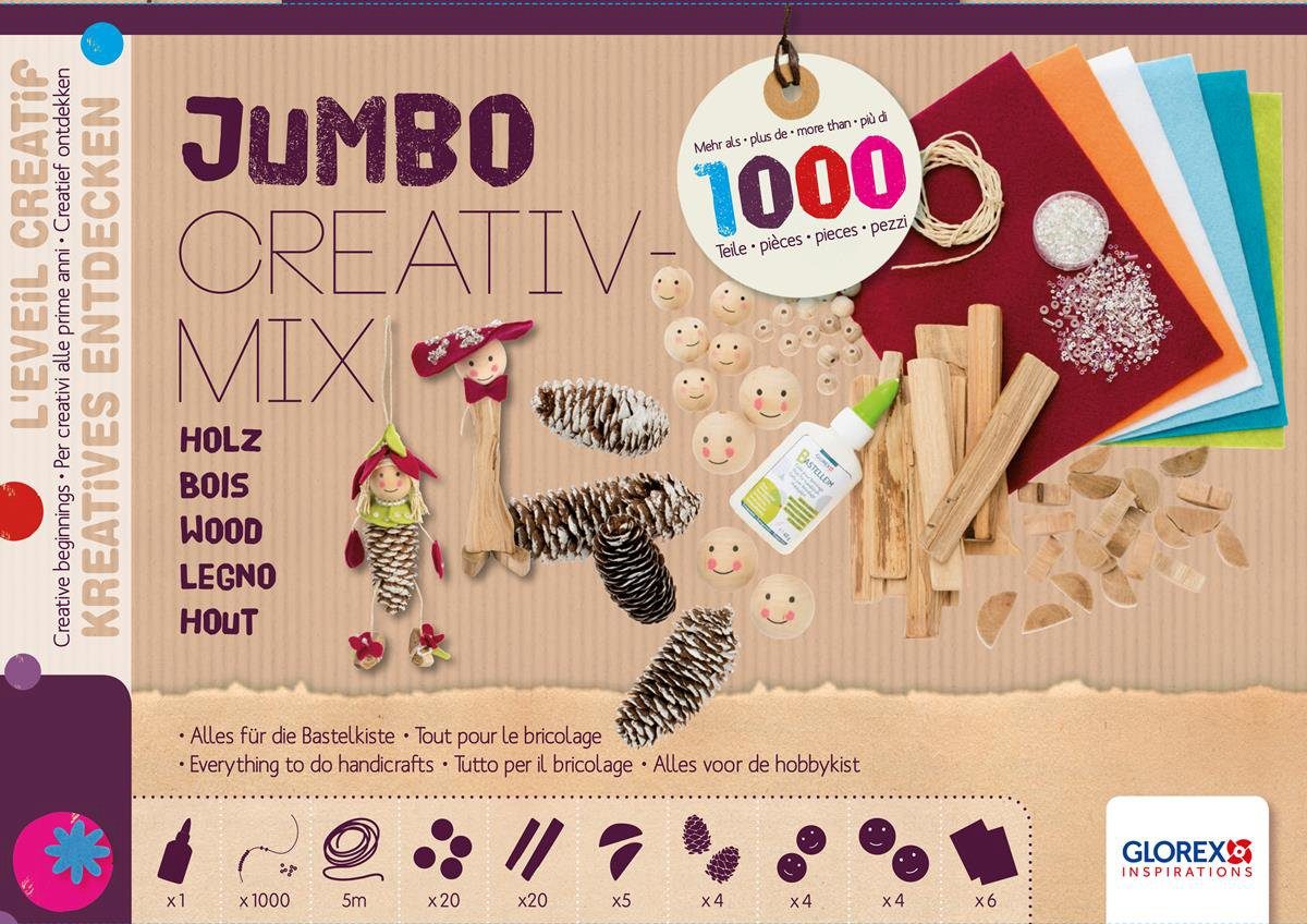 Glorex Kreativset Jumbo Creativ-Mix Naturholz, über 1.000 Teile