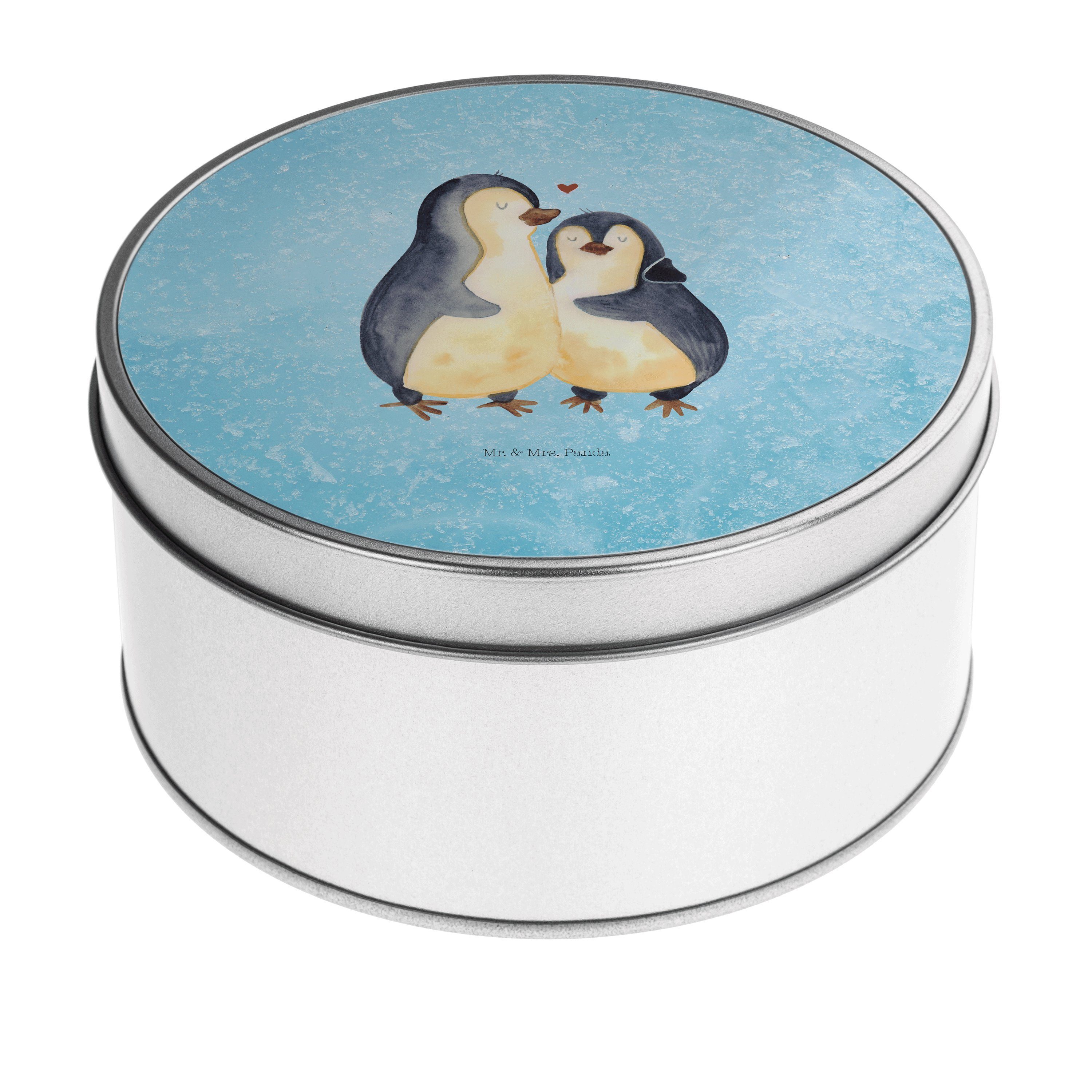 Mr. & Mrs. Panda Aufbewahrungsdose Pinguin umarmen, Dose, Eisblau, Liebe, Hochzeitsgeschenk, Kaffeedose, (Packung), runde dosen metalldosen Hochzeitstag