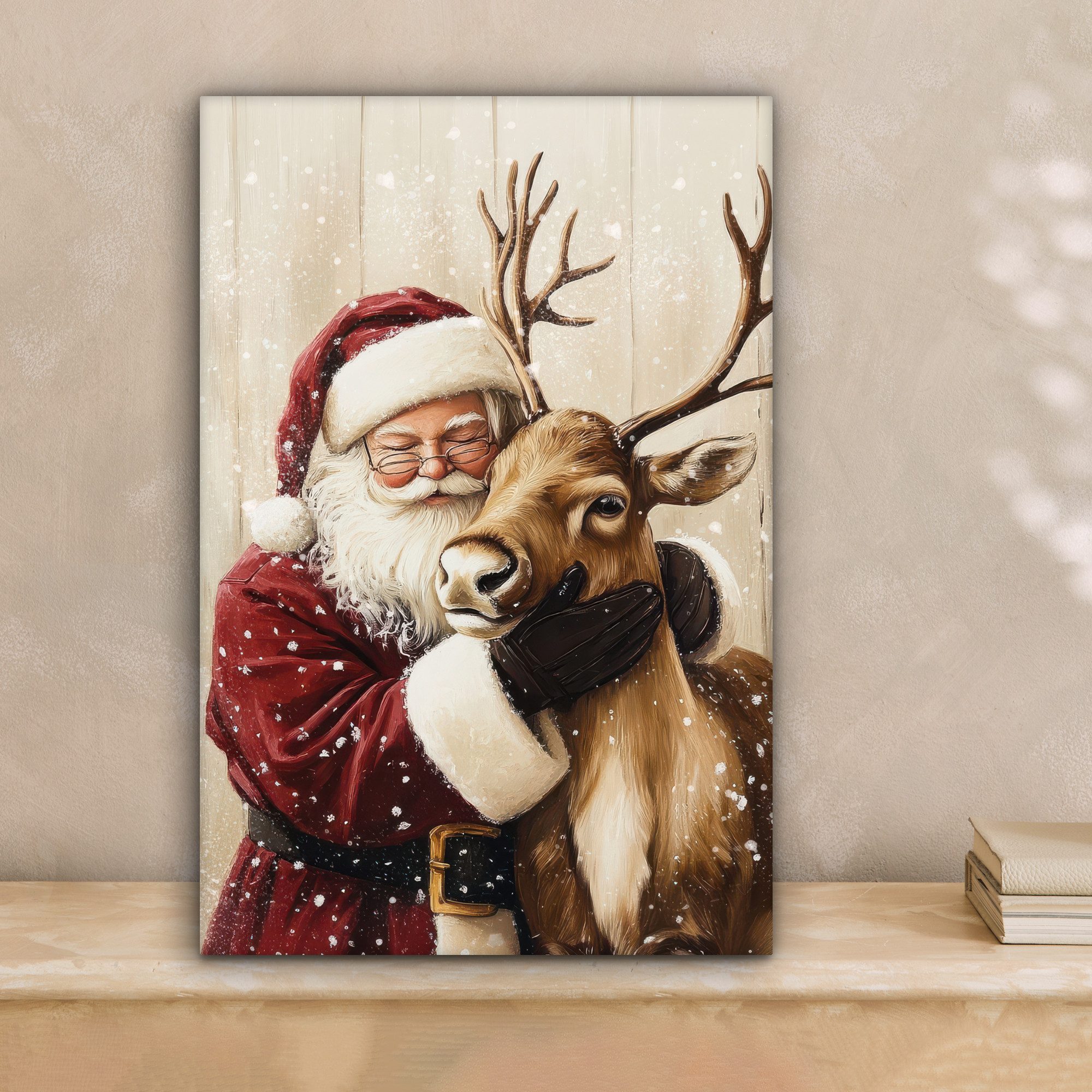 OneMillionCanvasses® Leinwandbild Weihnachtsmann - Rentier - Schnee - Bunt, günstig online kaufen
