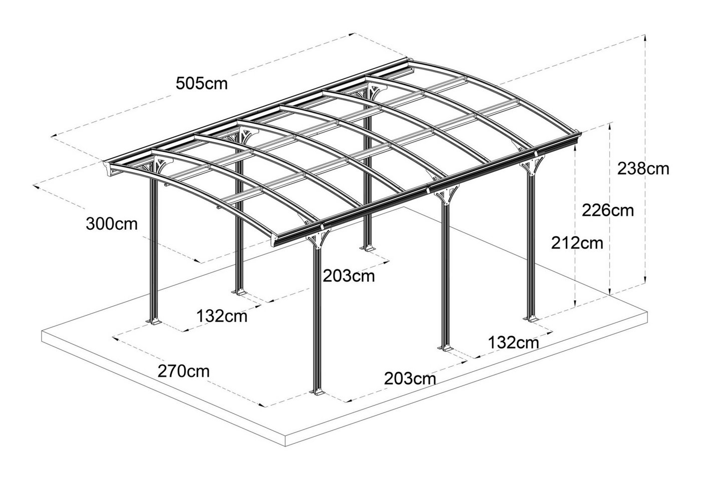 Thumbnail - Floraworld Einzelcarport, Carport 6M mit 6 mm Platten 300 x 505 x 212/238 cm