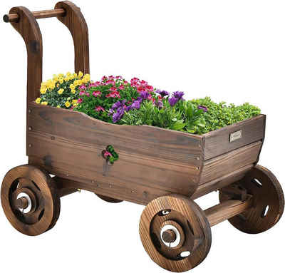 KOMFOTTEU Blumenständer Blumenwagen mit Rädern, mit Griff, Pflanzkübel, Blumen-Pflanzkarre aus Holz