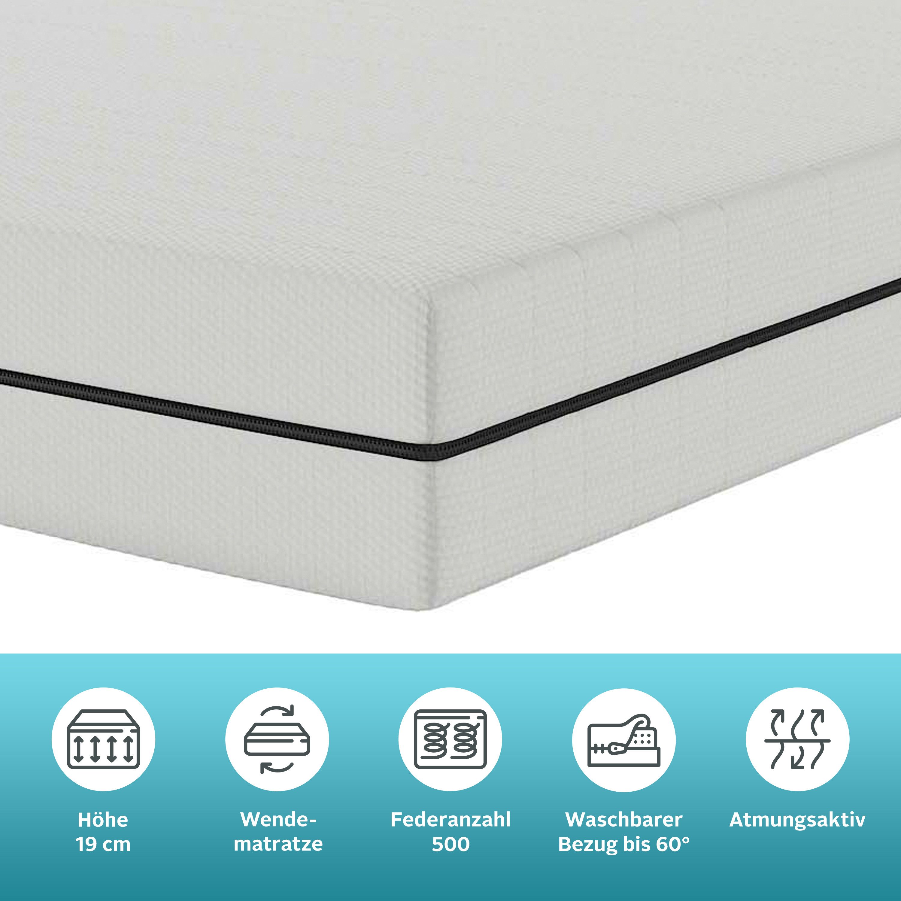 Taschenfederkernmatratze NEUHEIT: Tinden 19, 7 Zonen Matratze 90x200 cm, 140x200 cm & mehr, OTTO home, 19 cm hoch, Wendematratze H2/H3/H4, ergonomisch, 500 Federn (bei 100x200 cm)