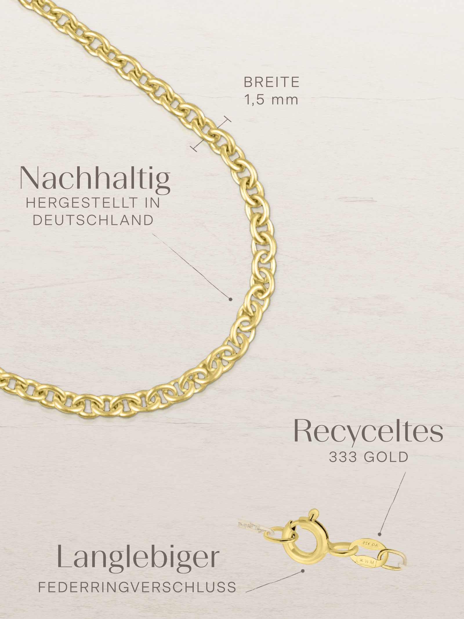 Kette DELICATE 333 Halskette 1,5mm, Made modabilé Germany in Damen Ankerkette dezent, Damenkette Gold, 36cm Goldkette 1,5mm