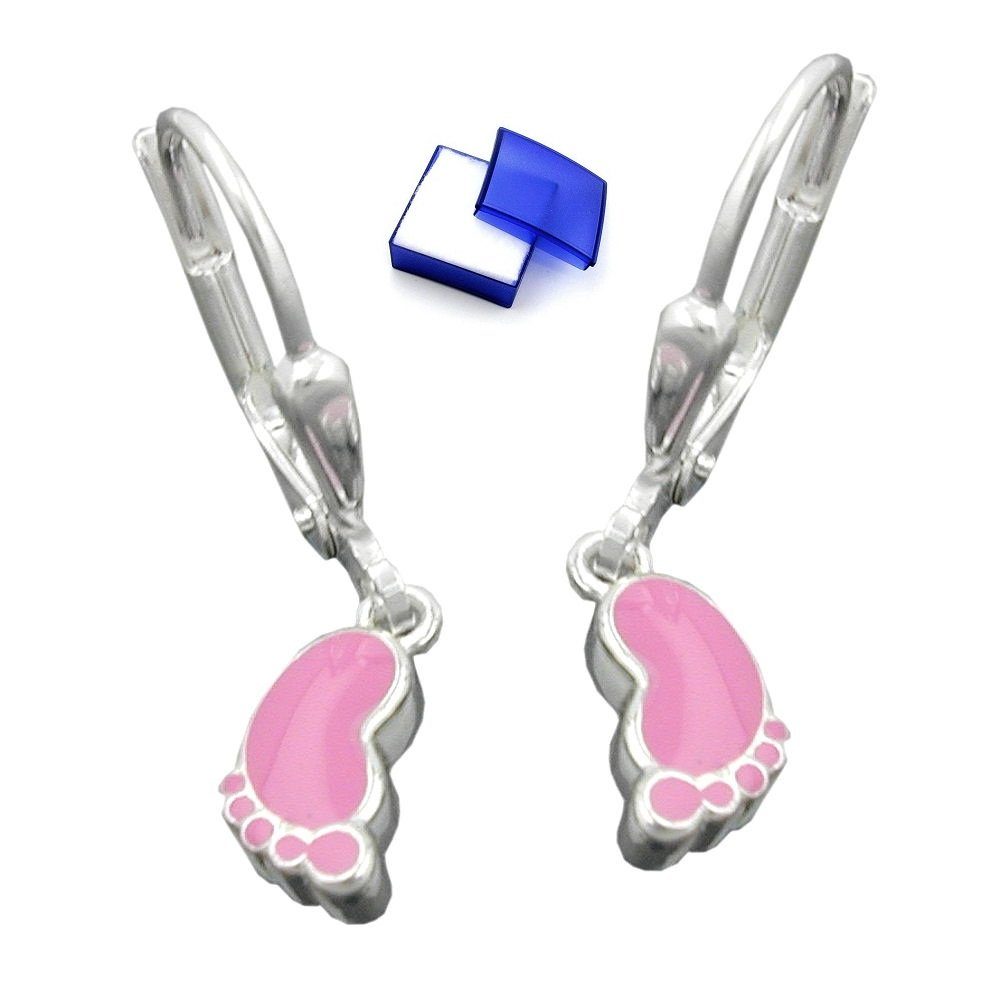 Kinder Kids (Gr. 92 -146) unbespielt Paar Ohrhaken Ohrringe Ohrhänger Kinderschmuck Fuß rosa 925 Silber 23 x 5 mm inklusive Schm
