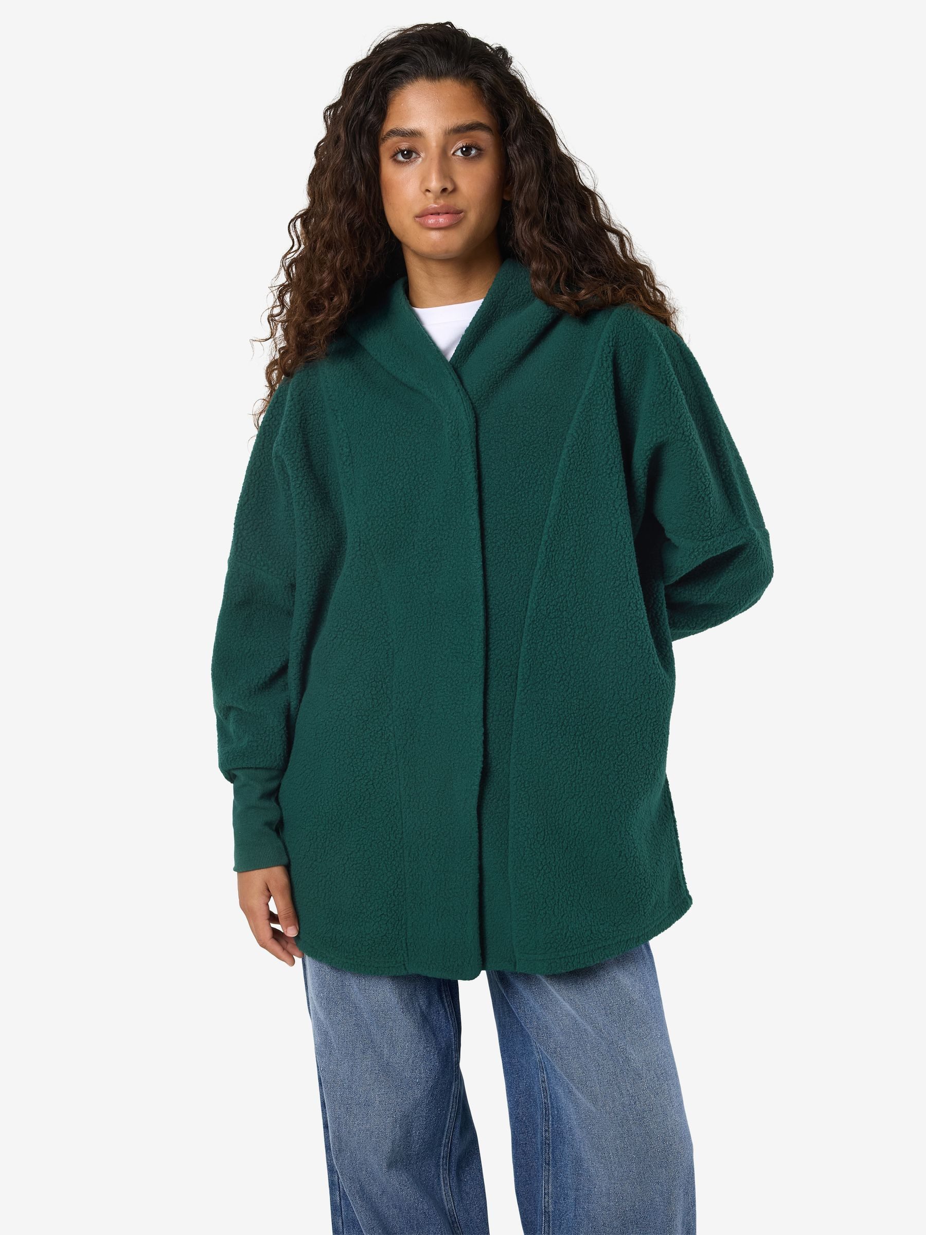 Noisy may Cardigan Teddyfleece Kapuze lockerer Schnitt offene Kanten (1-tlg günstig online kaufen